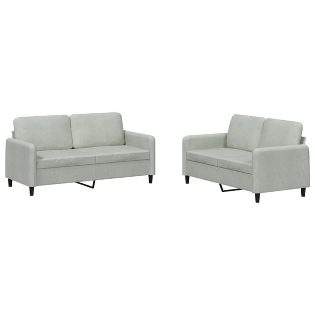 vidaXL Sofa Sofagarnitur Set mit Kissen Samt, 2-tlg., Hellgrau günstig online kaufen