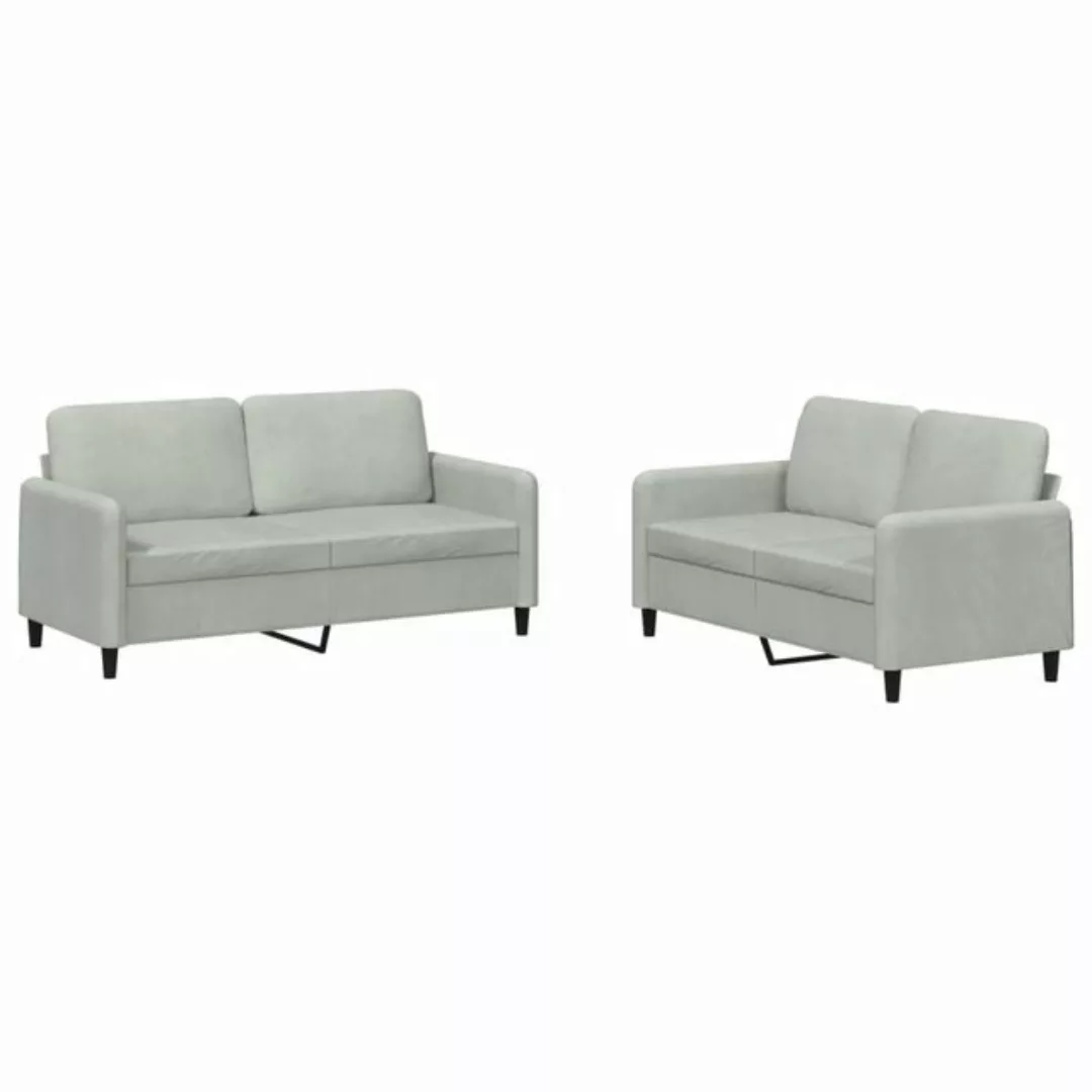 vidaXL Sofa Sofagarnitur Set mit Kissen Samt, 2-tlg., Hellgrau günstig online kaufen