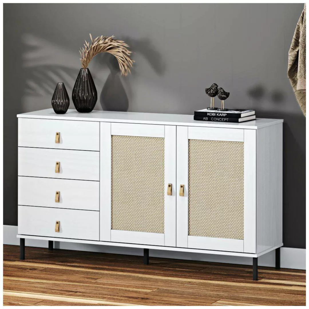 Sideboard 140 cm breit in Kiefer massiv weiß, WATFORD-69 günstig online kaufen