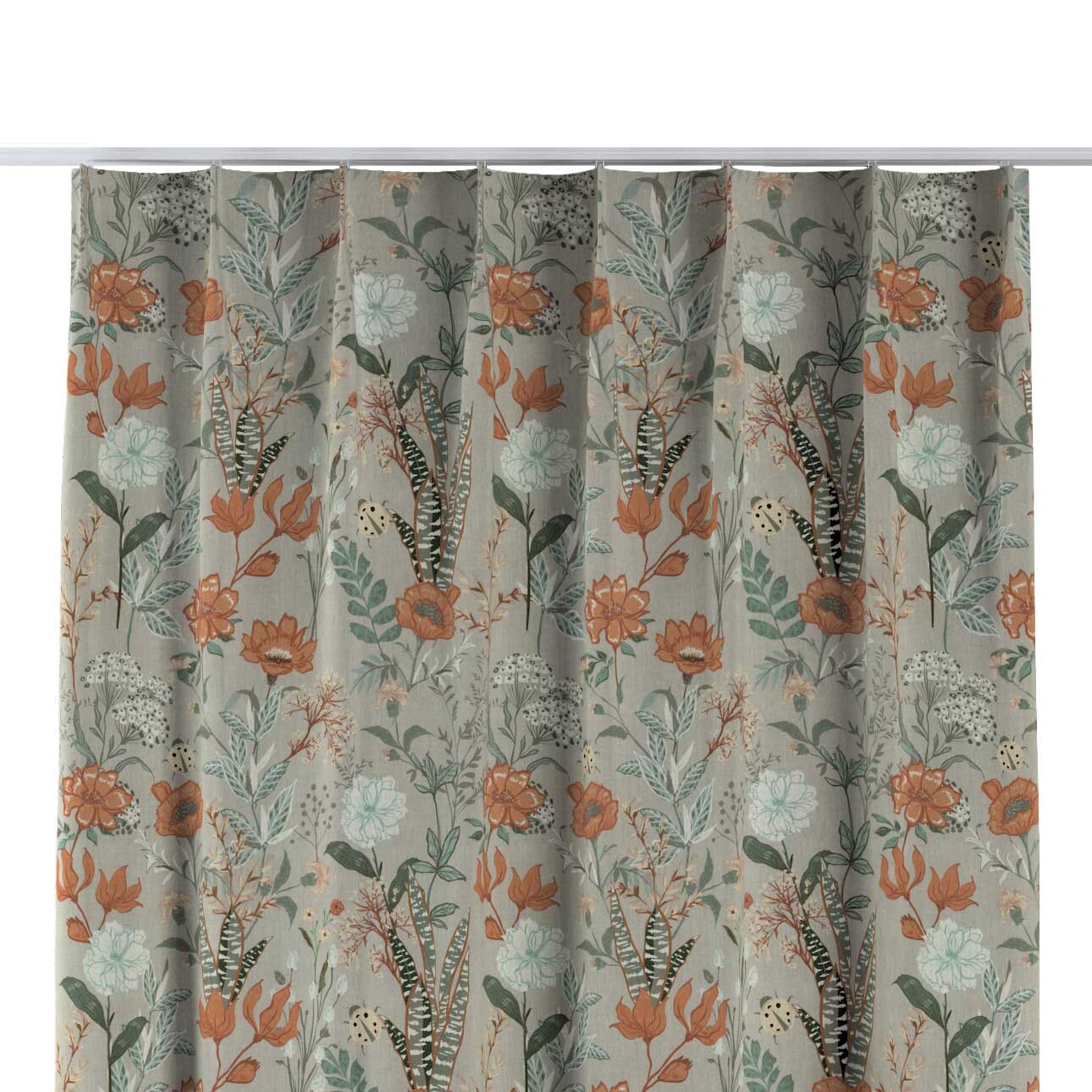 Vorhang mit flämischen 1-er Falten, grau-orange-grün, Flowers (143-70) günstig online kaufen