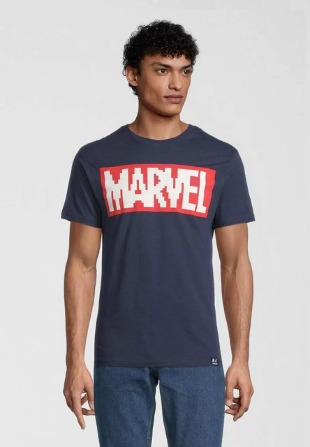 Recovered T-Shirt Marvel Pixel Logo Navy GOTS zertifizierte Bio-Baumwolle günstig online kaufen