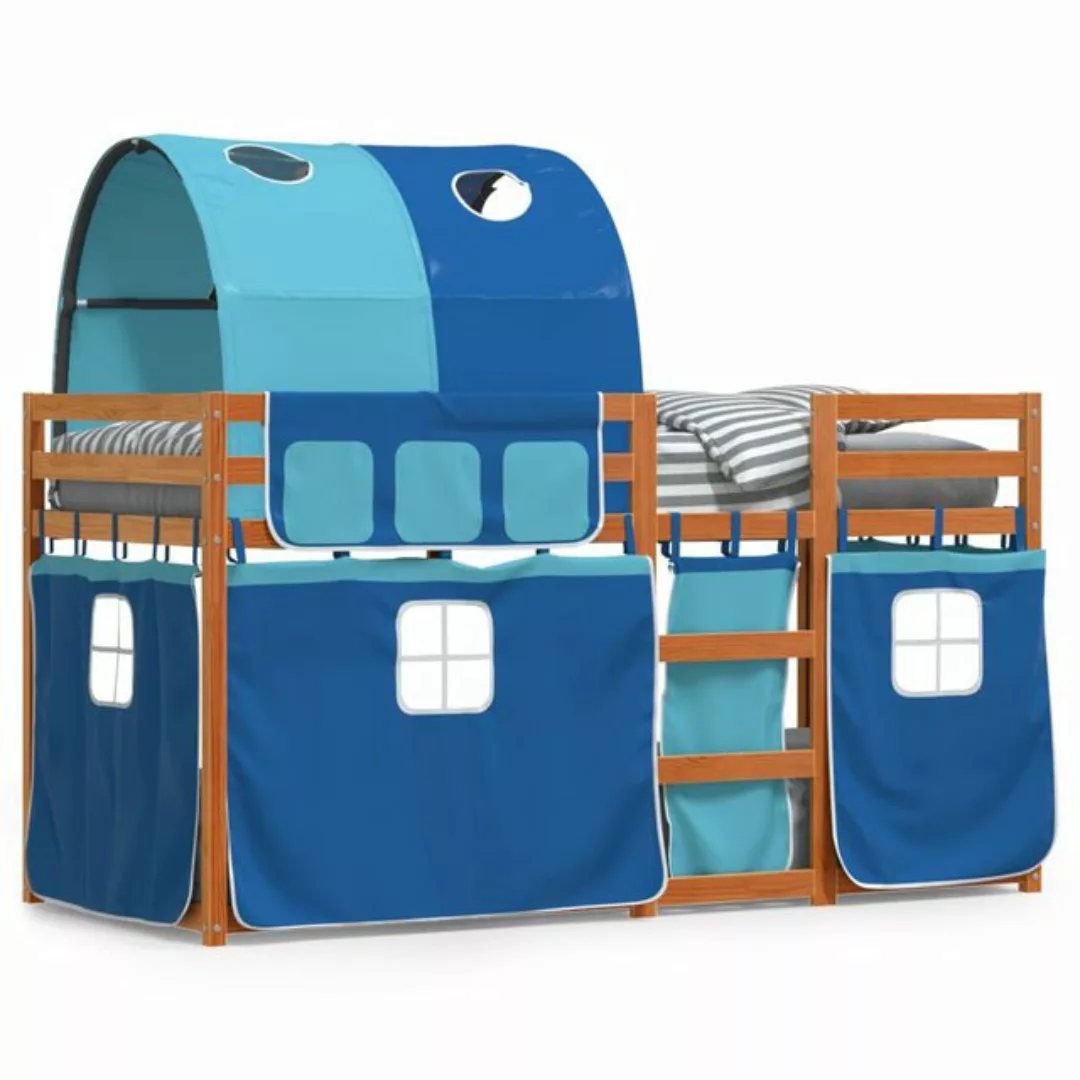 vidaXL Kinderbett Etagenbett mit Vorhängen Blau 90x200 cm Massivholz Kiefer günstig online kaufen