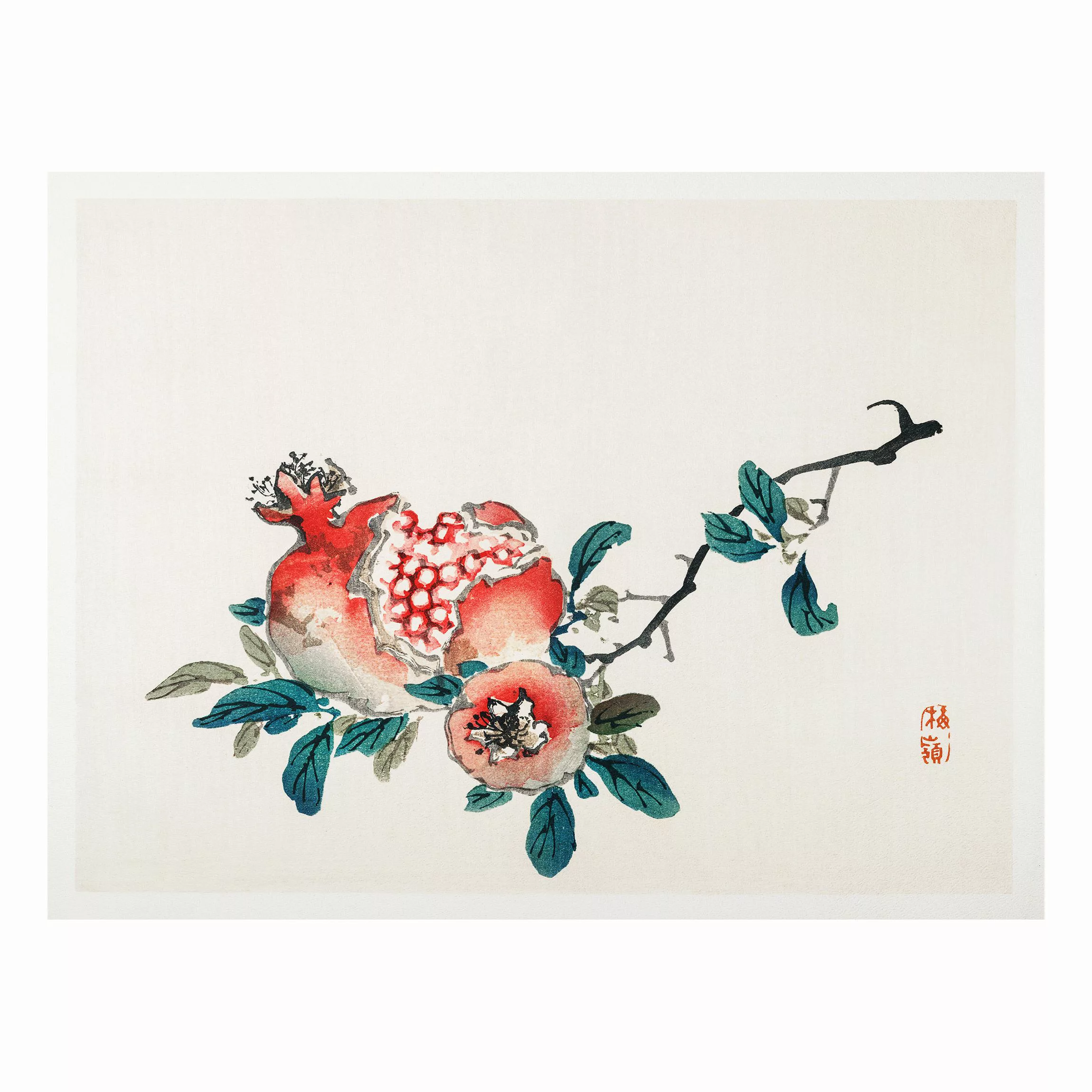 Forexbild Blumen - Querformat Asiatische Vintage Zeichnung Granatapfel günstig online kaufen