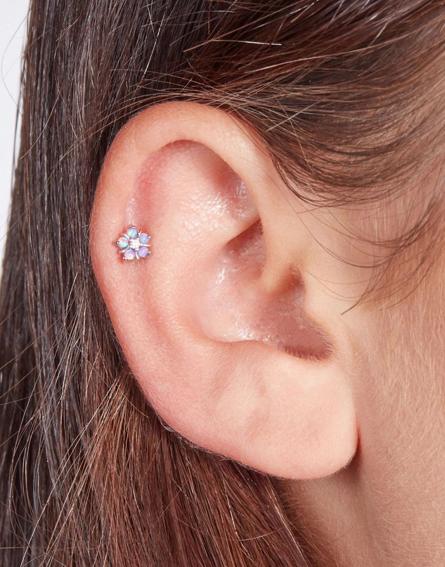 With Bling – Silberbeschichtetes Blumen-Piercing aus lila Opal und 6 mm lan günstig online kaufen