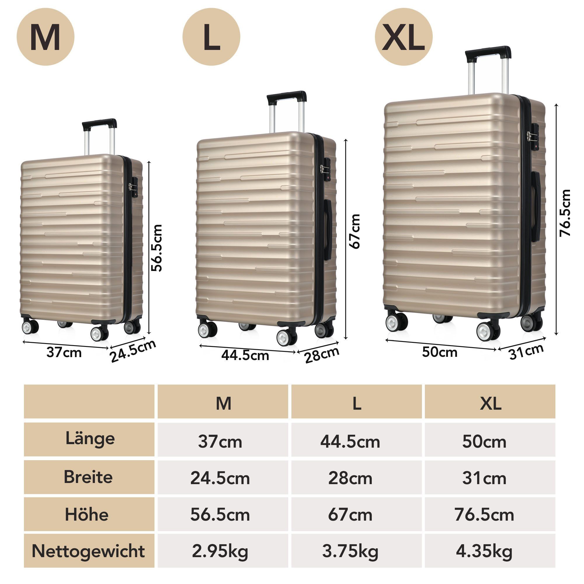 Flieks Hartschalen-Trolley, 4 Rollen, Trolleyset Handgepäck günstig online kaufen