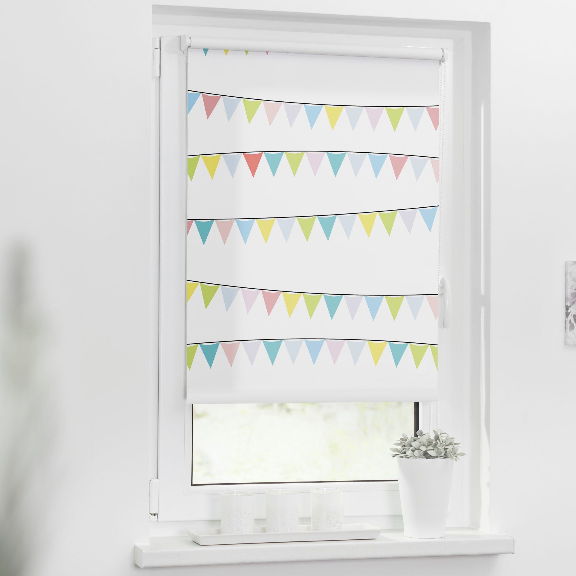 Seitenzugrollo Klemmfix Motiv Wimpelkette, LICHTBLICK ORIGINAL, günstig online kaufen