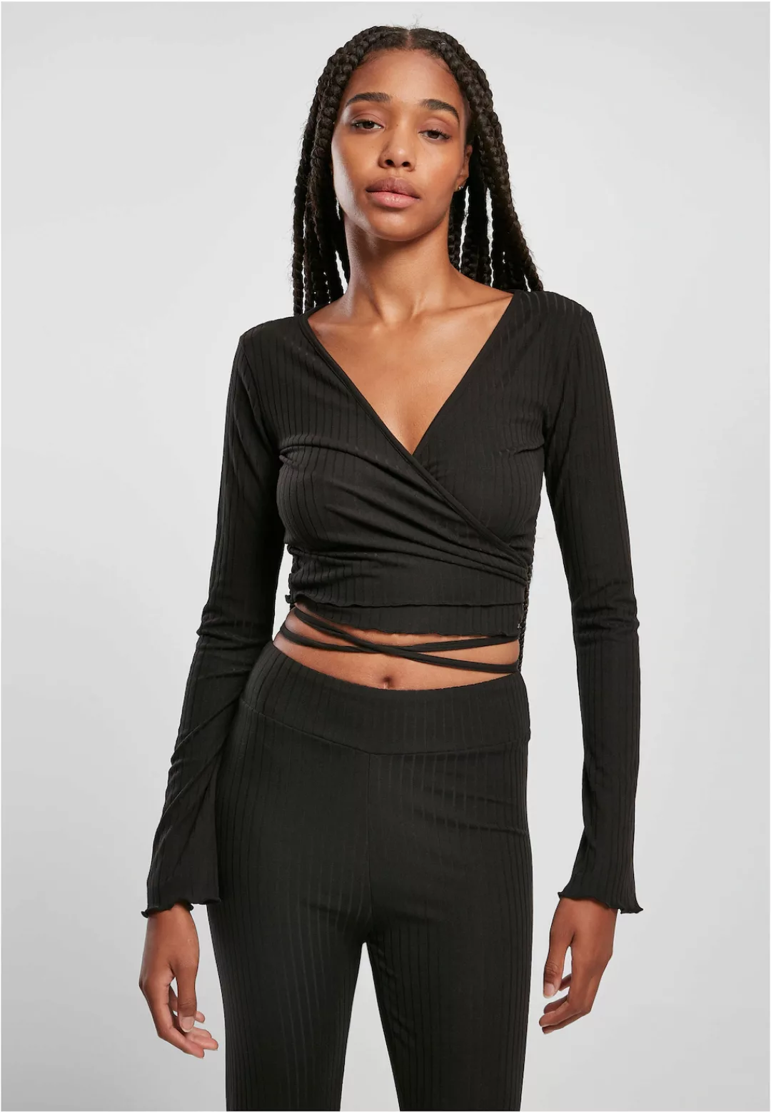 URBAN CLASSICS Longsleeve "Urban Classics Damen Ladies Cropped Rib Wrapped günstig online kaufen