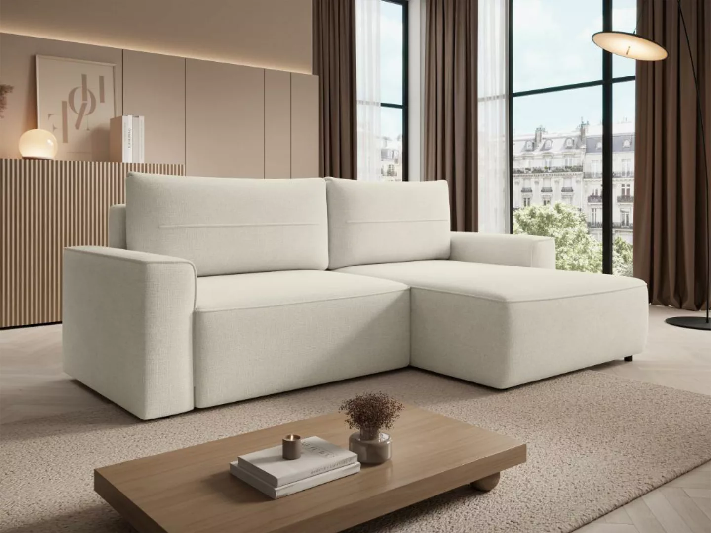 Ecksofa mit Schlaffunktion - Ecke rechts - Strukturstoff - Beige - VESATO günstig online kaufen