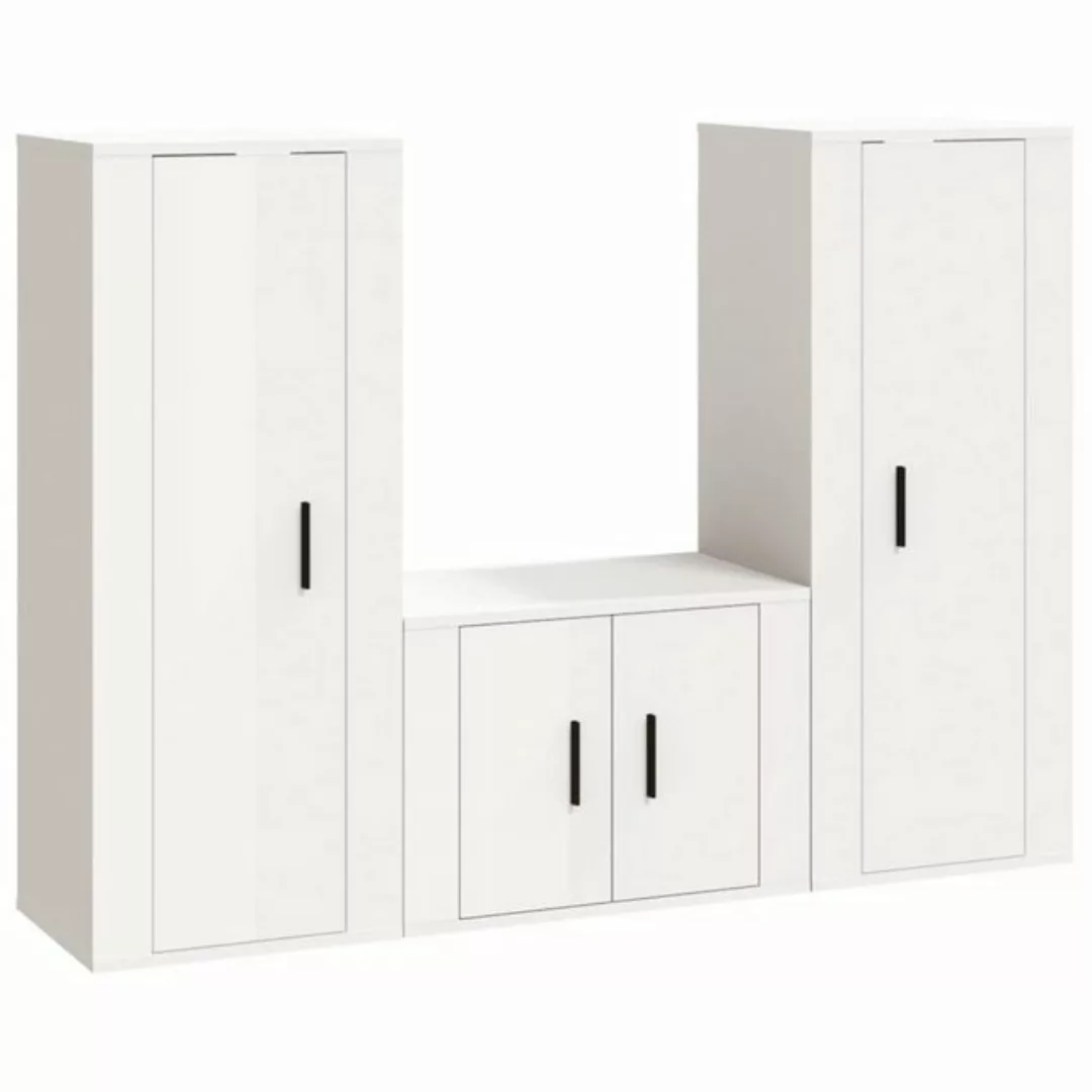 vidaXL TV-Schrank 3-tlg. TV-Schrank-Set Hochglanz-Weiß Holzwerkstoff (3-St) günstig online kaufen