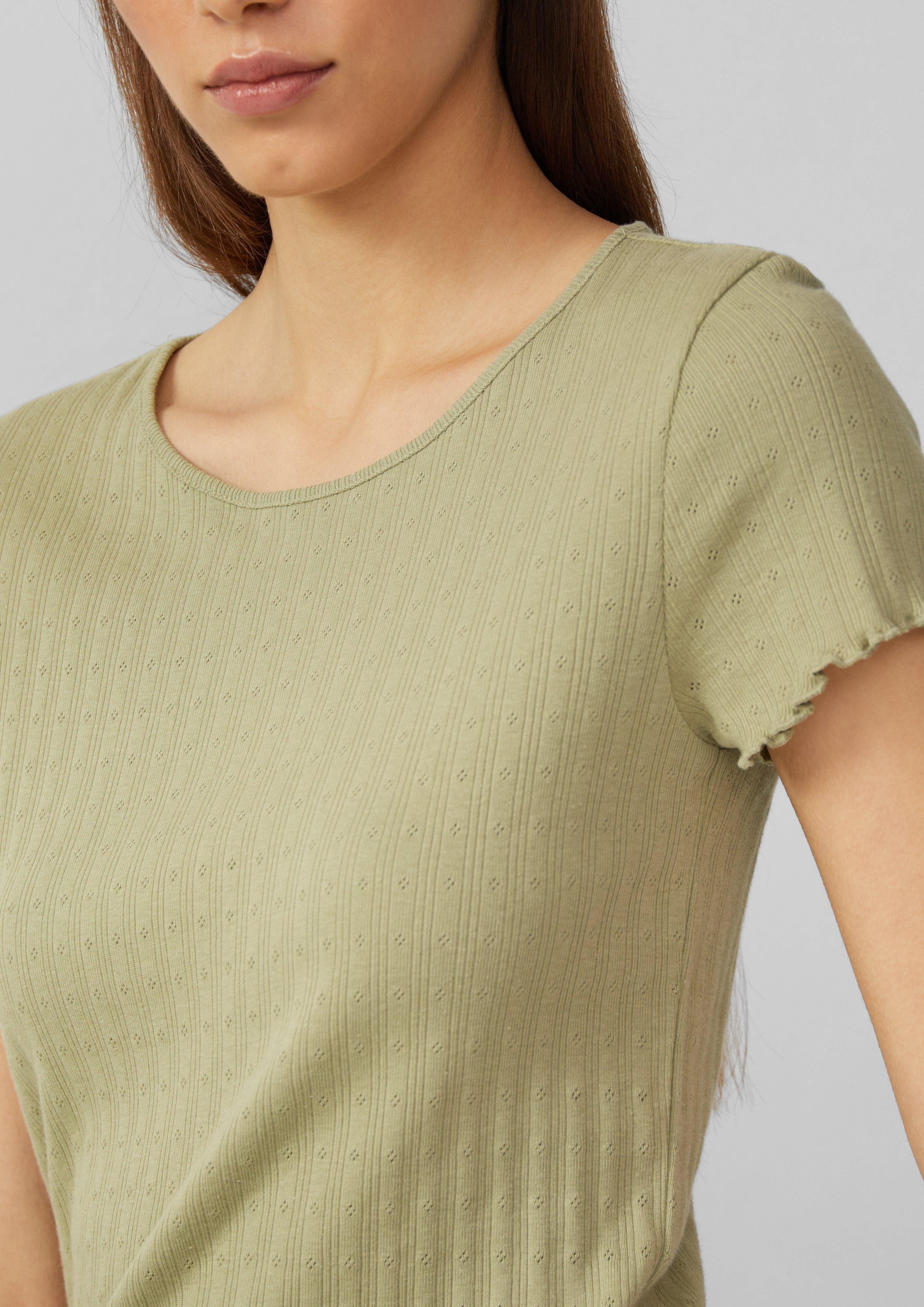 QS Kurzarmshirt T-Shirt mit Ajour-Muster Paspel günstig online kaufen