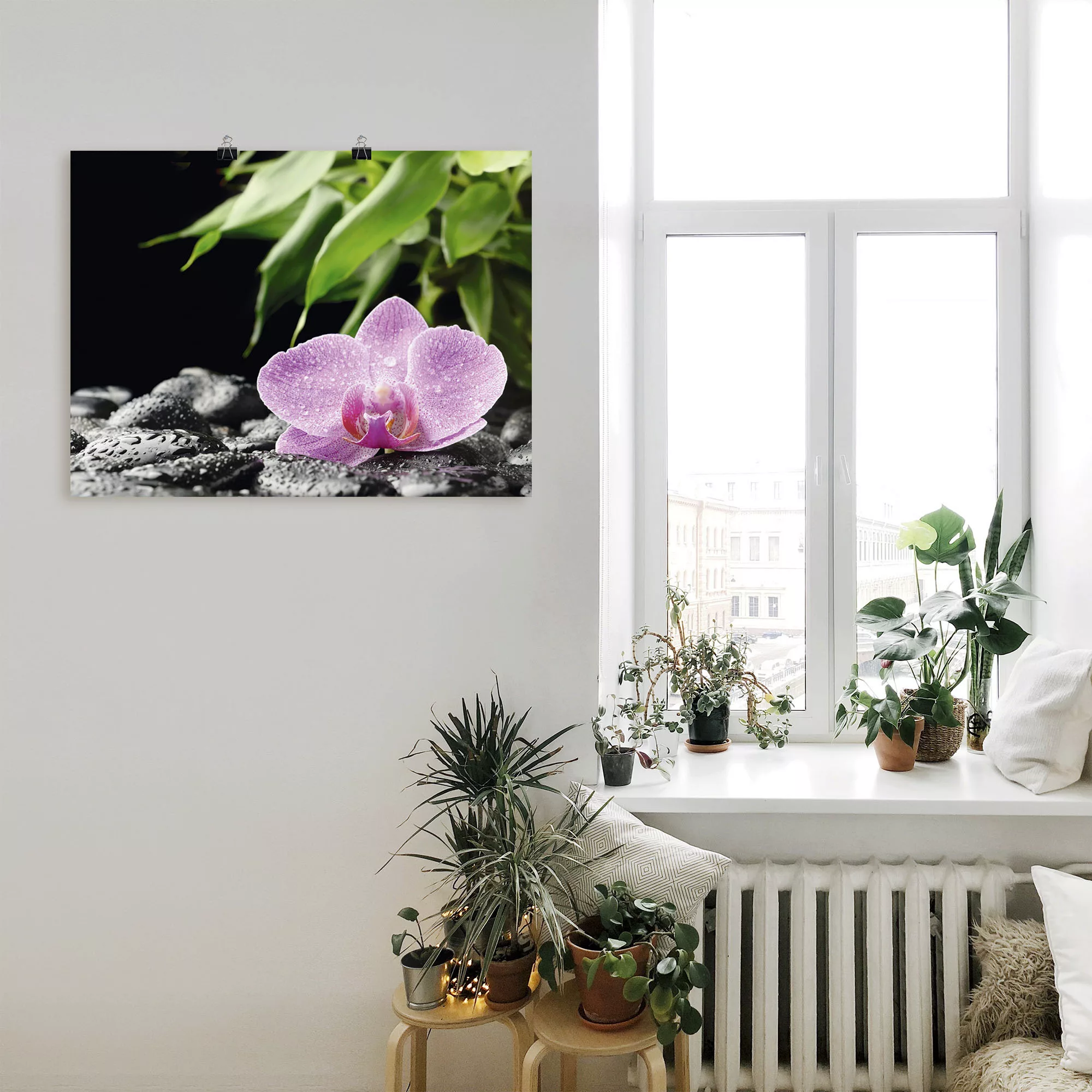 Artland Wandbild "Rosa Orchidee auf schwarzen Zen Steinen", Blumen, (1 St.) günstig online kaufen