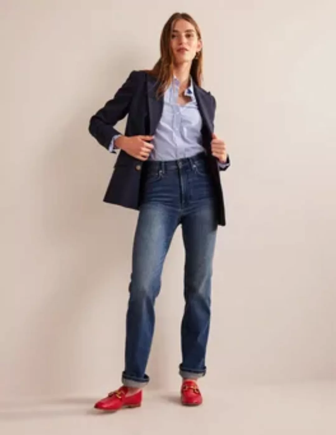 Hoch geschnittene Jeans mit klassisch geradem Bein Damen Boden, Authentisch günstig online kaufen