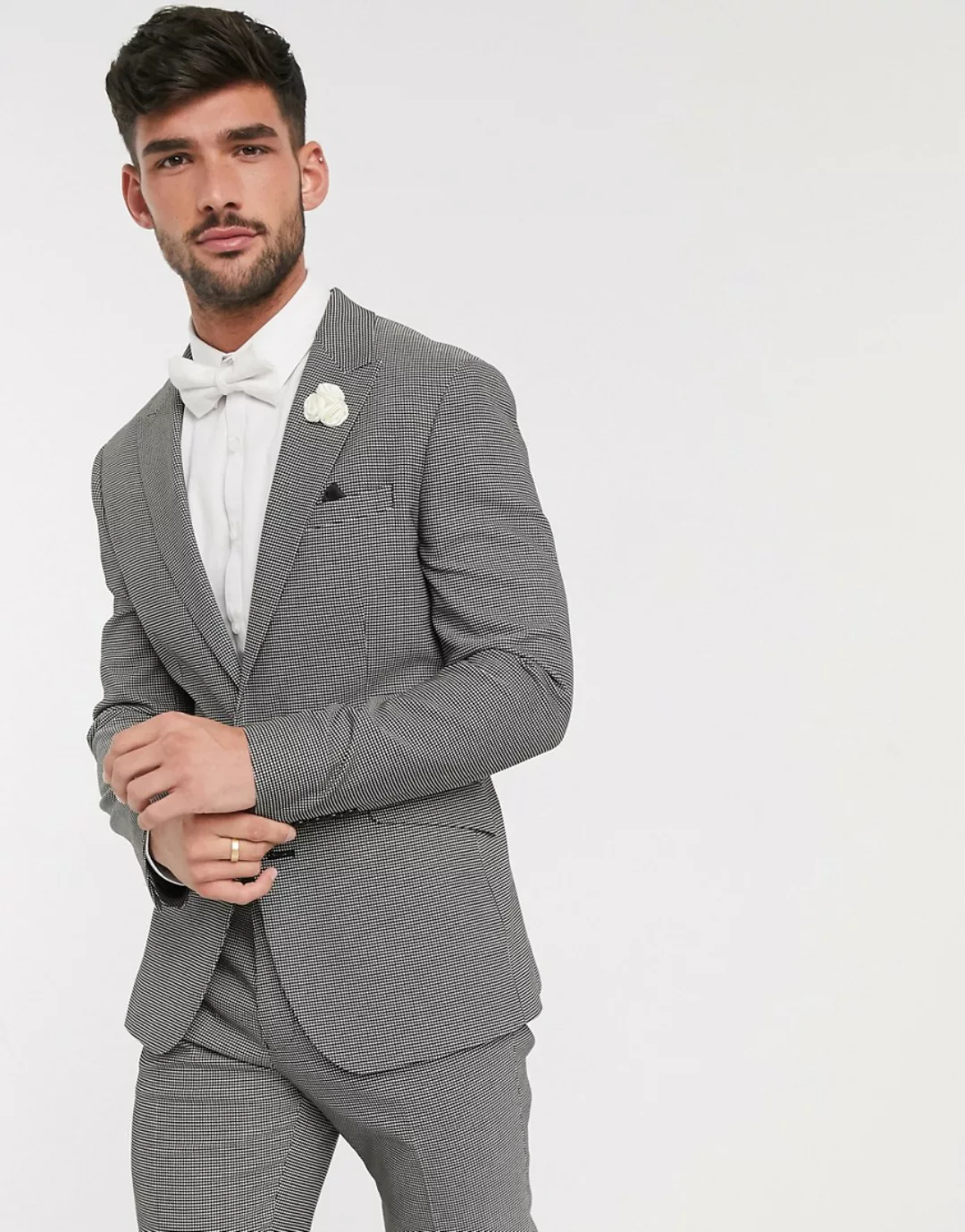 ASOS DESIGN Wedding – Enge Anzugjacke in Schwarz und Weiß mit Mikrostruktur günstig online kaufen