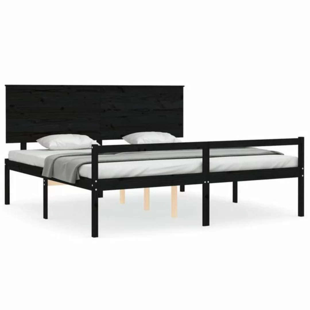 vidaXL Bett Seniorenbett mit Kopfteil 200x200 cm Schwarz Massivholz günstig online kaufen