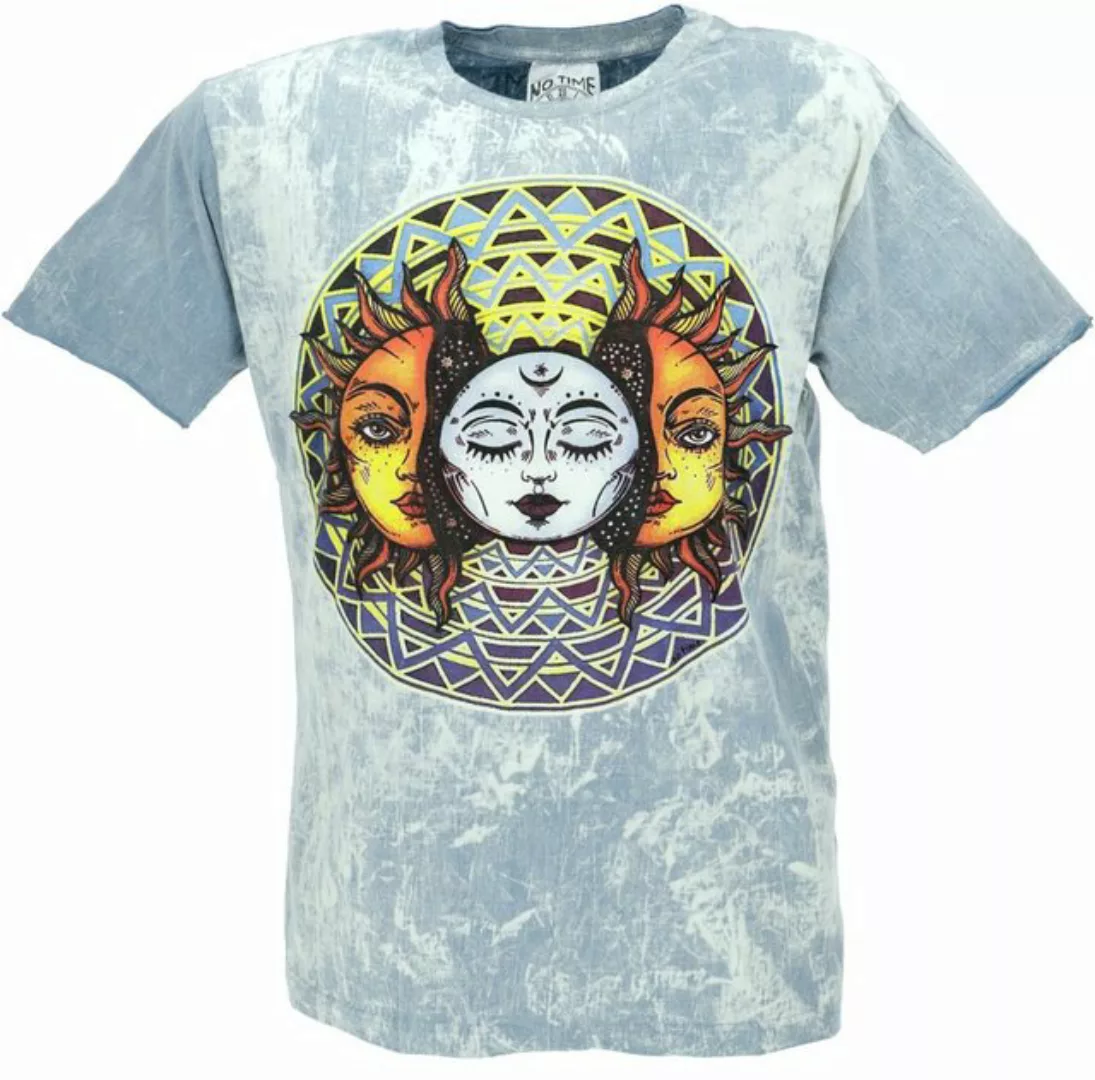 Guru-Shop T-Shirt No time T-Shirt - Sonne-Mond blaugrau Goa Style, Festival günstig online kaufen