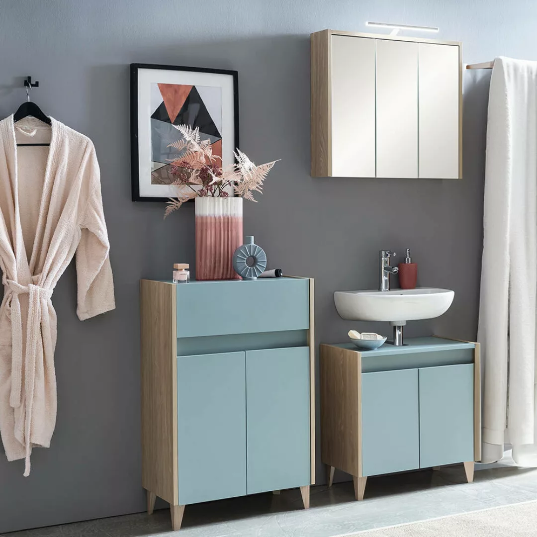 Badezimmer Set, 3-teilig, taubenblau mit Eiche hell ESPOO-80 günstig online kaufen