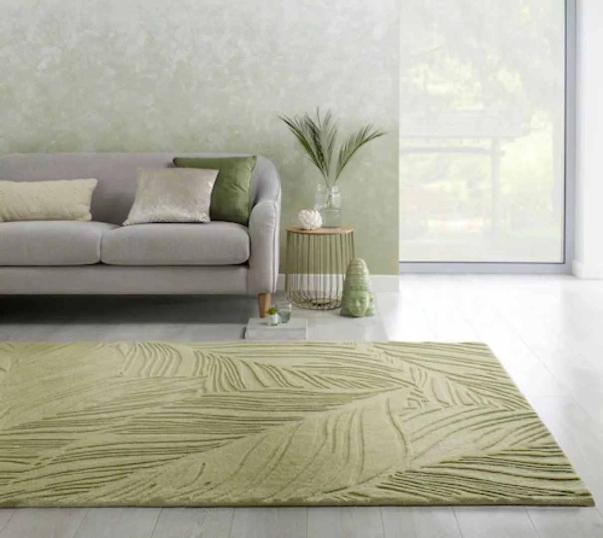 FLAIR RUGS Wollteppich »LINO LEAF«, rechteckig, 10 mm Höhe, Hoch-Tief Effek günstig online kaufen