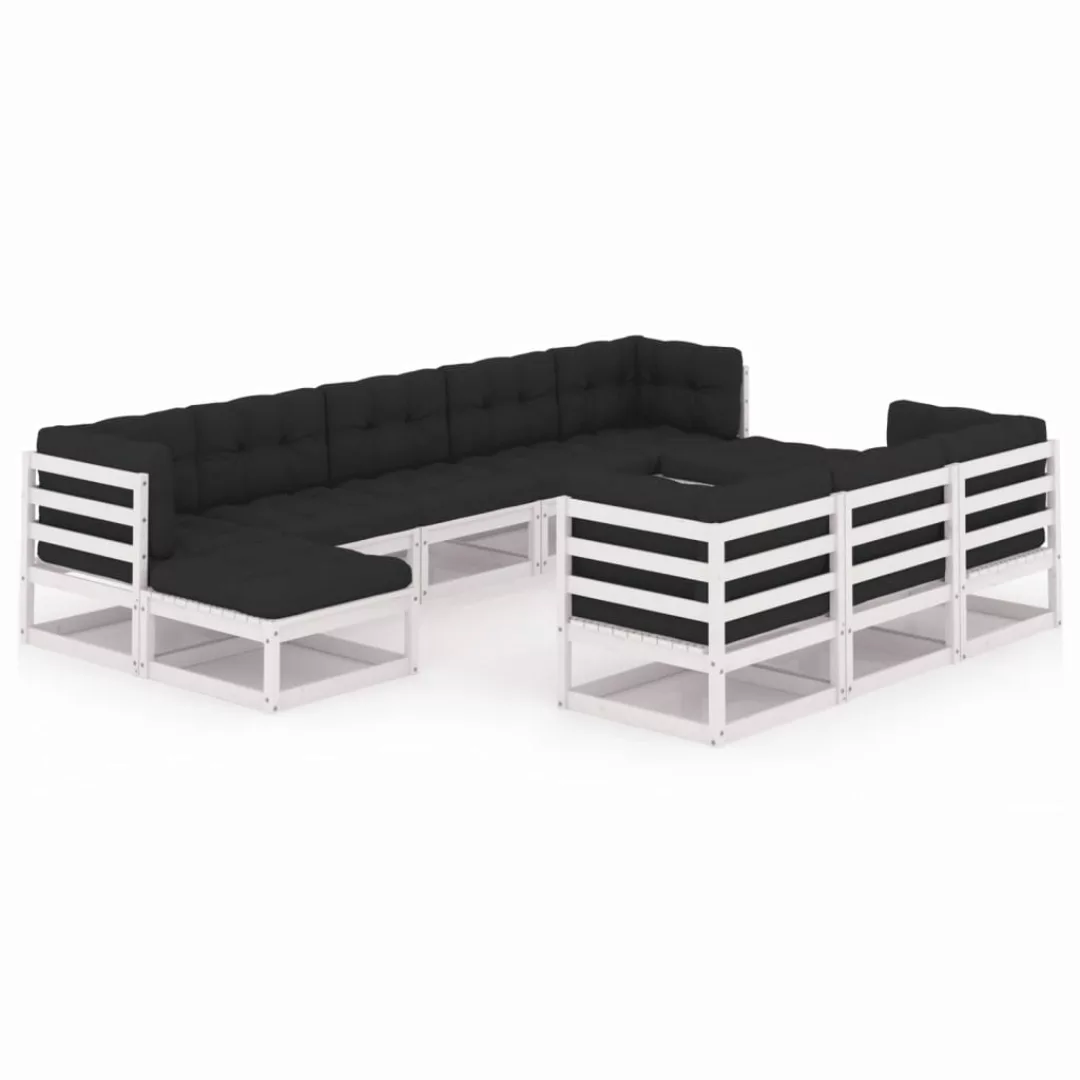 10-tlg. Garten-lounge-set Mit Kissen Weiß Kiefer Massivholz günstig online kaufen