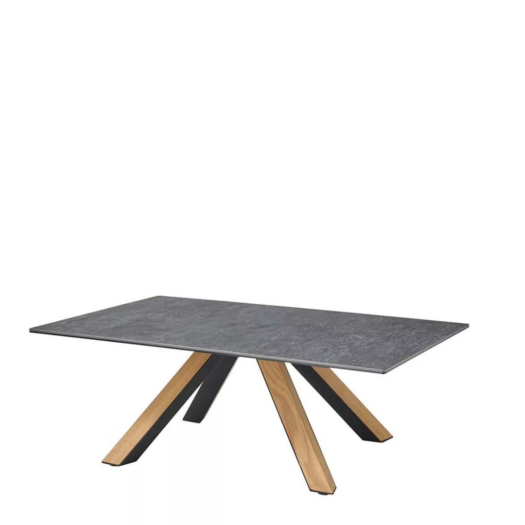Keramik Wohnzimmer Tisch in modernem Design Vierfußgestell aus Holz günstig online kaufen