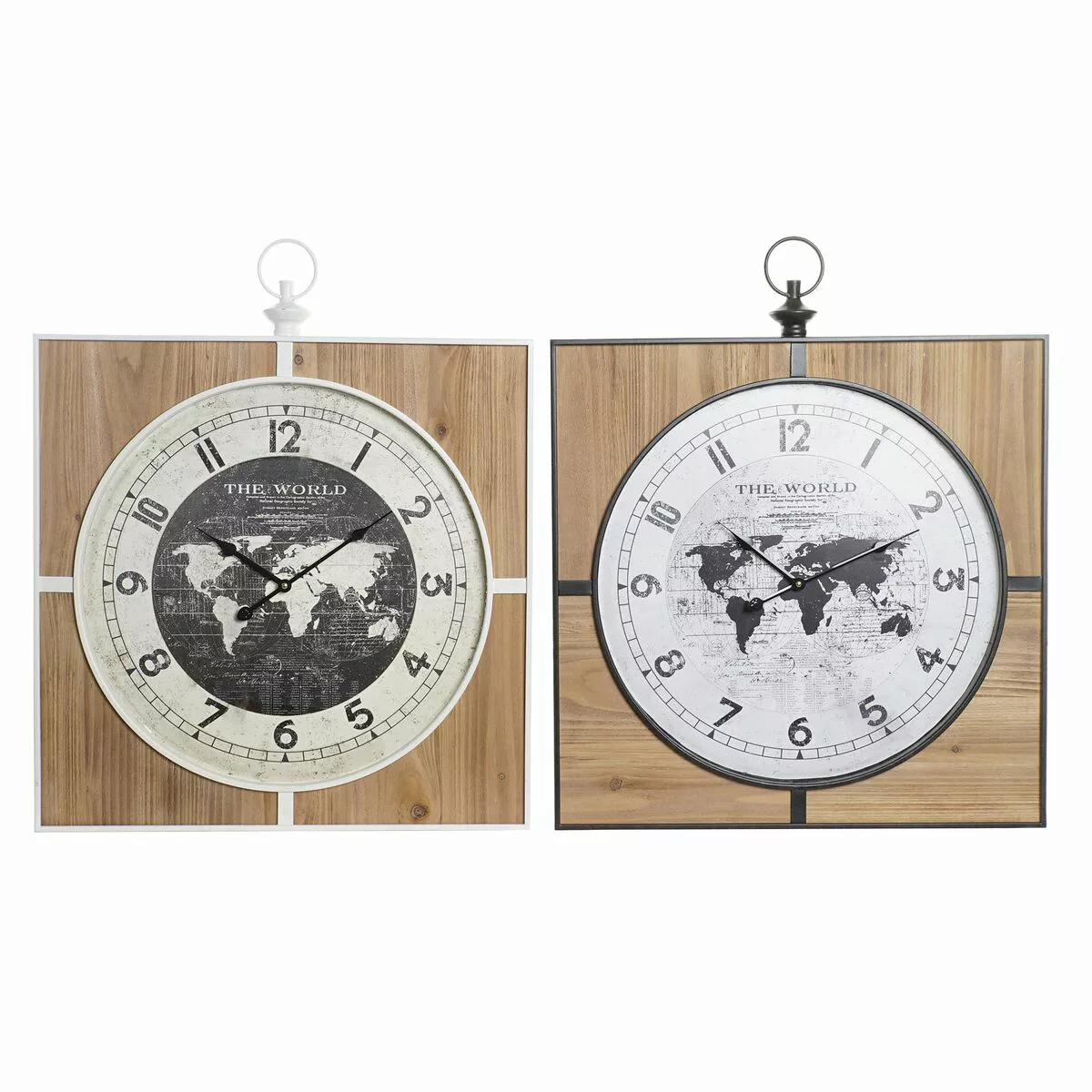 Wanduhr Dkd Home Decor Schwarz Mdf Weiß Eisen Weltkarte (60 X 4,5 X 60 Cm) günstig online kaufen