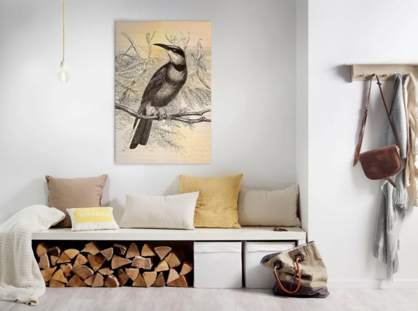 Bricoflor Vintage Leinwand Bild Mit Vogel Gezeichnet 20Er Jahre Wandbild In günstig online kaufen