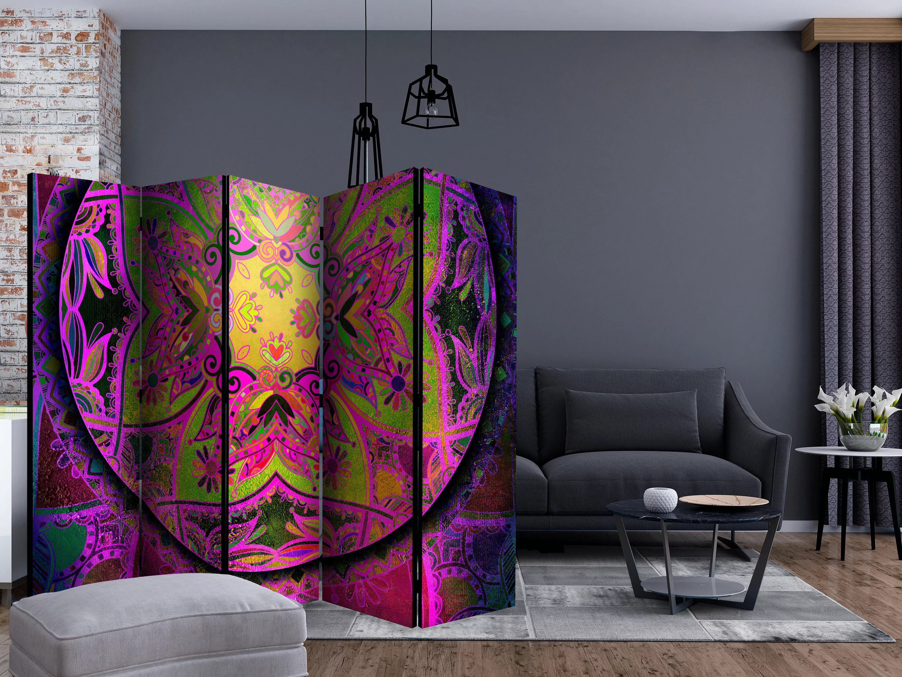 5-teiliges Paravent - Mandala: Pink Expression Ii [room Dividers] günstig online kaufen