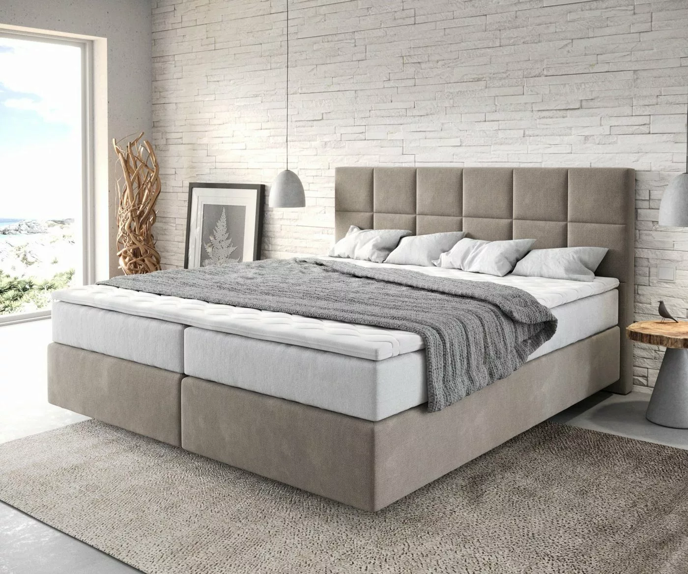 DELIFE Boxspringbett Dream-Fine, Mikrofaser Beige 180x200 cm mit TFK Matrat günstig online kaufen