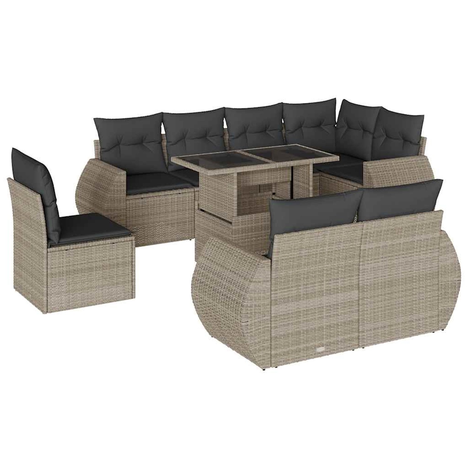 vidaXL 9-Tlg Garten-Sofagarnitur mit Kissen Hellgrau Poly Rattan 3268672 günstig online kaufen