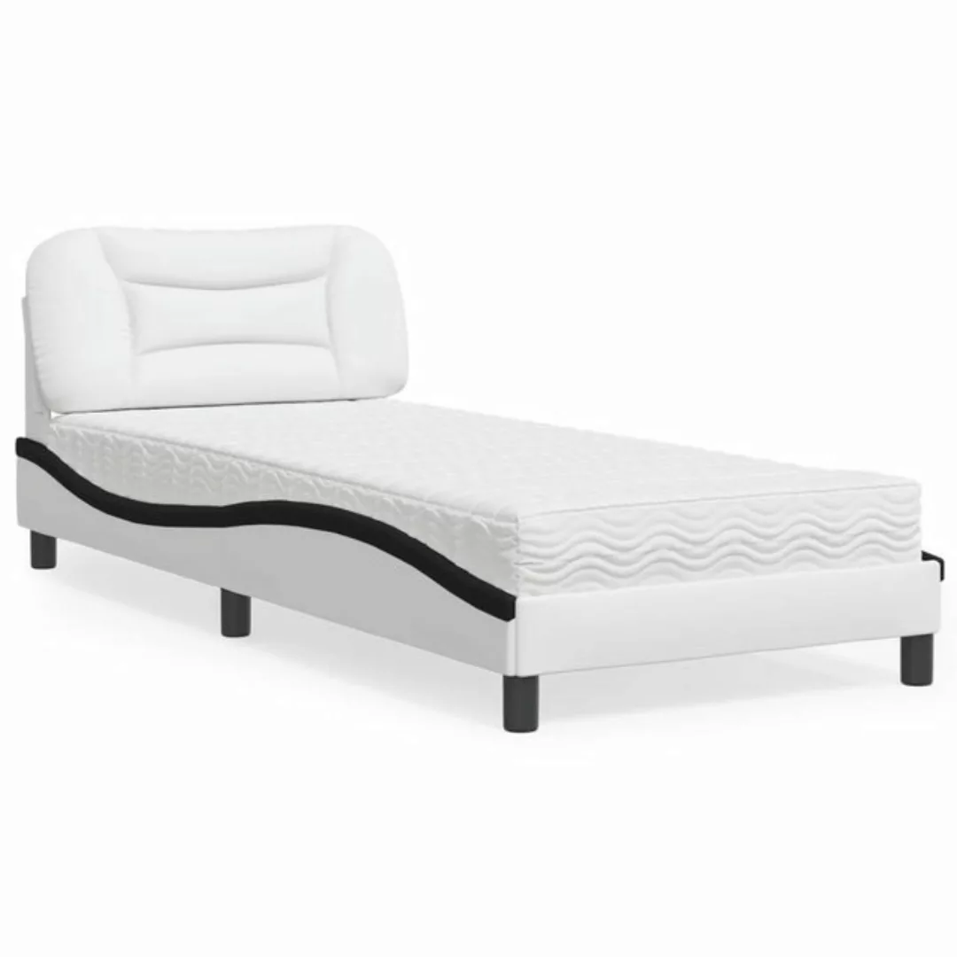 vidaXL Bett Bett mit Matratze Weiß und Schwarz 90x190 cm Kunstleder günstig online kaufen