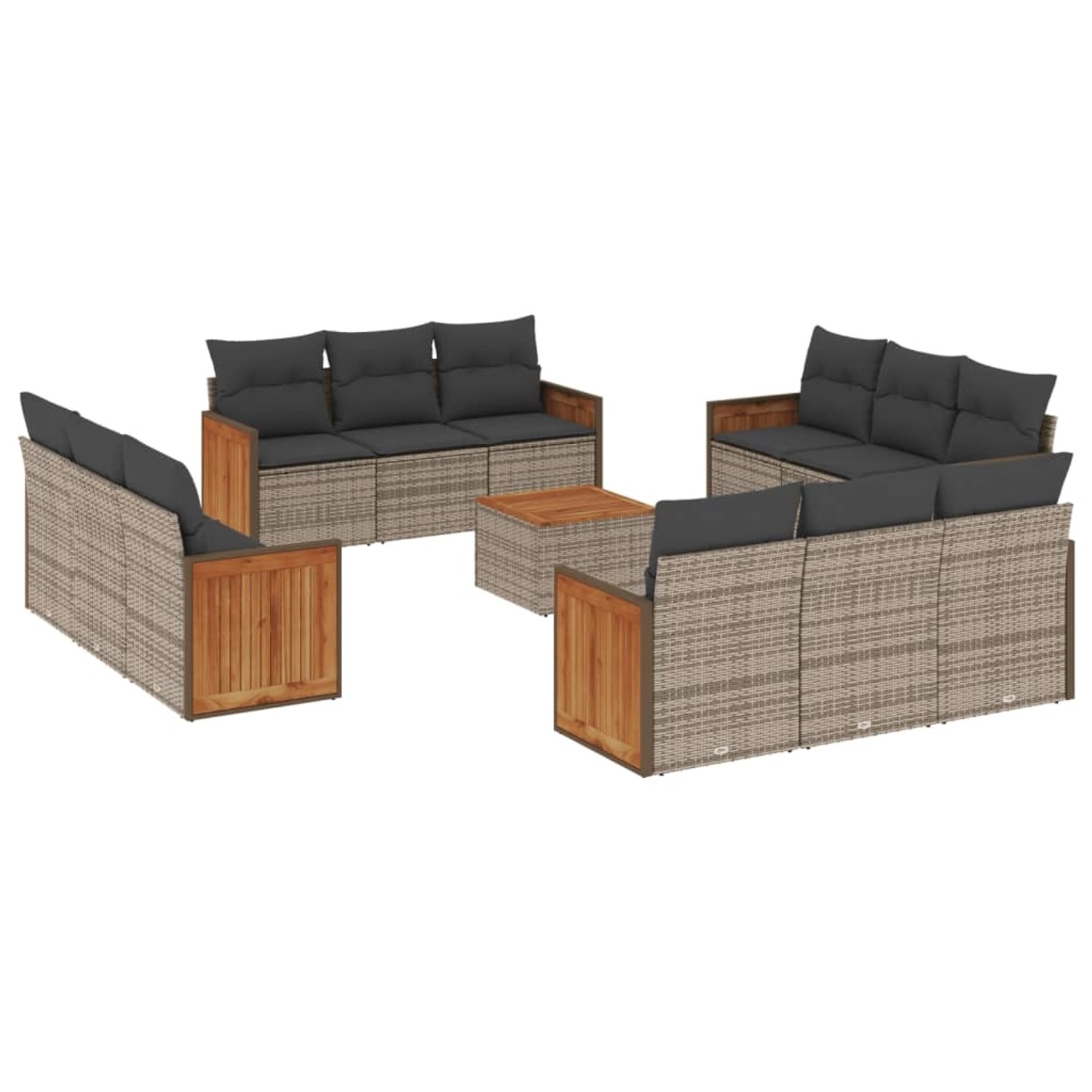 vidaXL 13-Tlg Garten-Sofagarnitur mit Kissen Grau Poly Rattan 3259925 günstig online kaufen