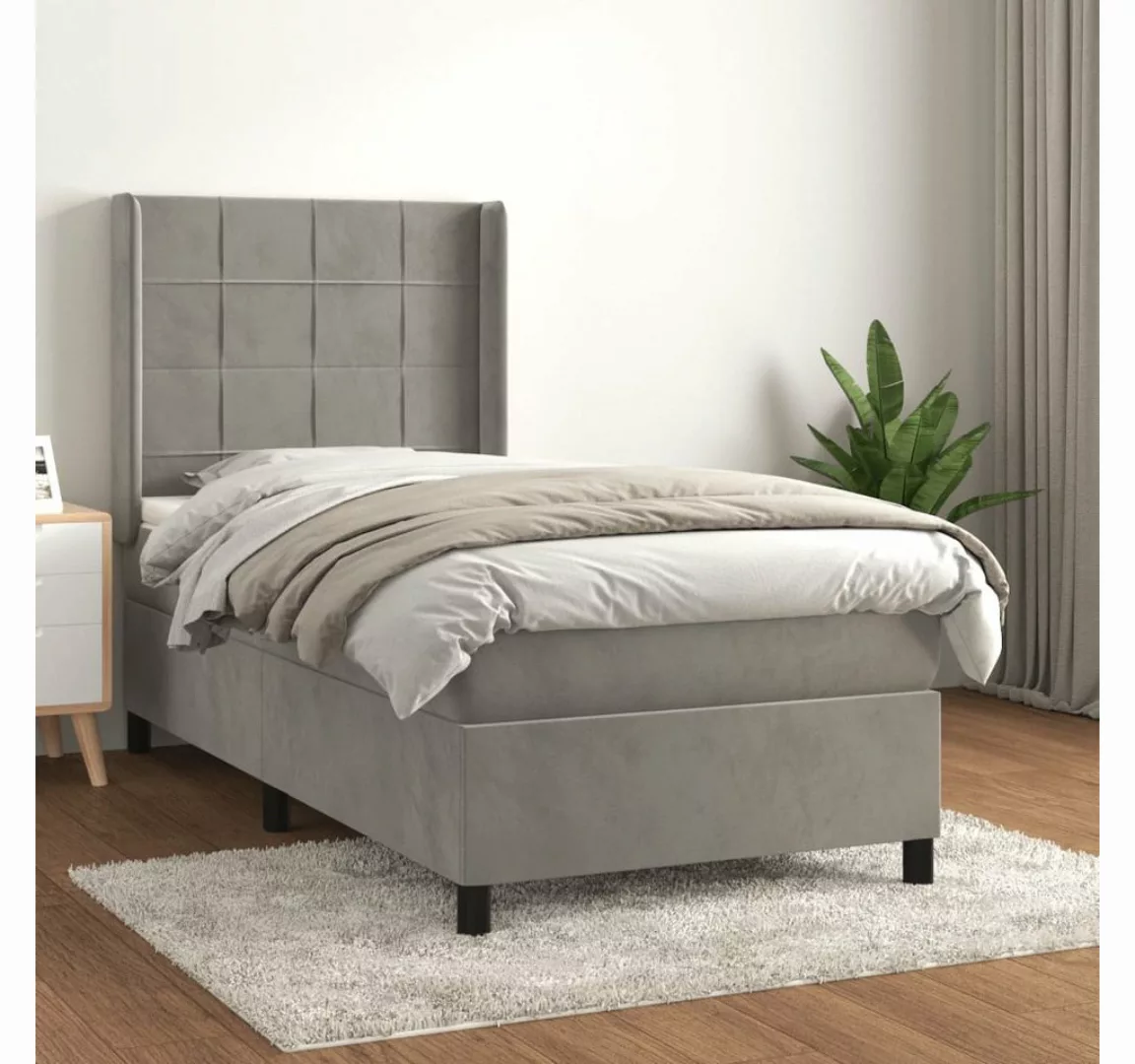 vidaXL Boxspringbett Boxspringbett mit Matratze Hellgrau 90x190 cm Samt Bet günstig online kaufen