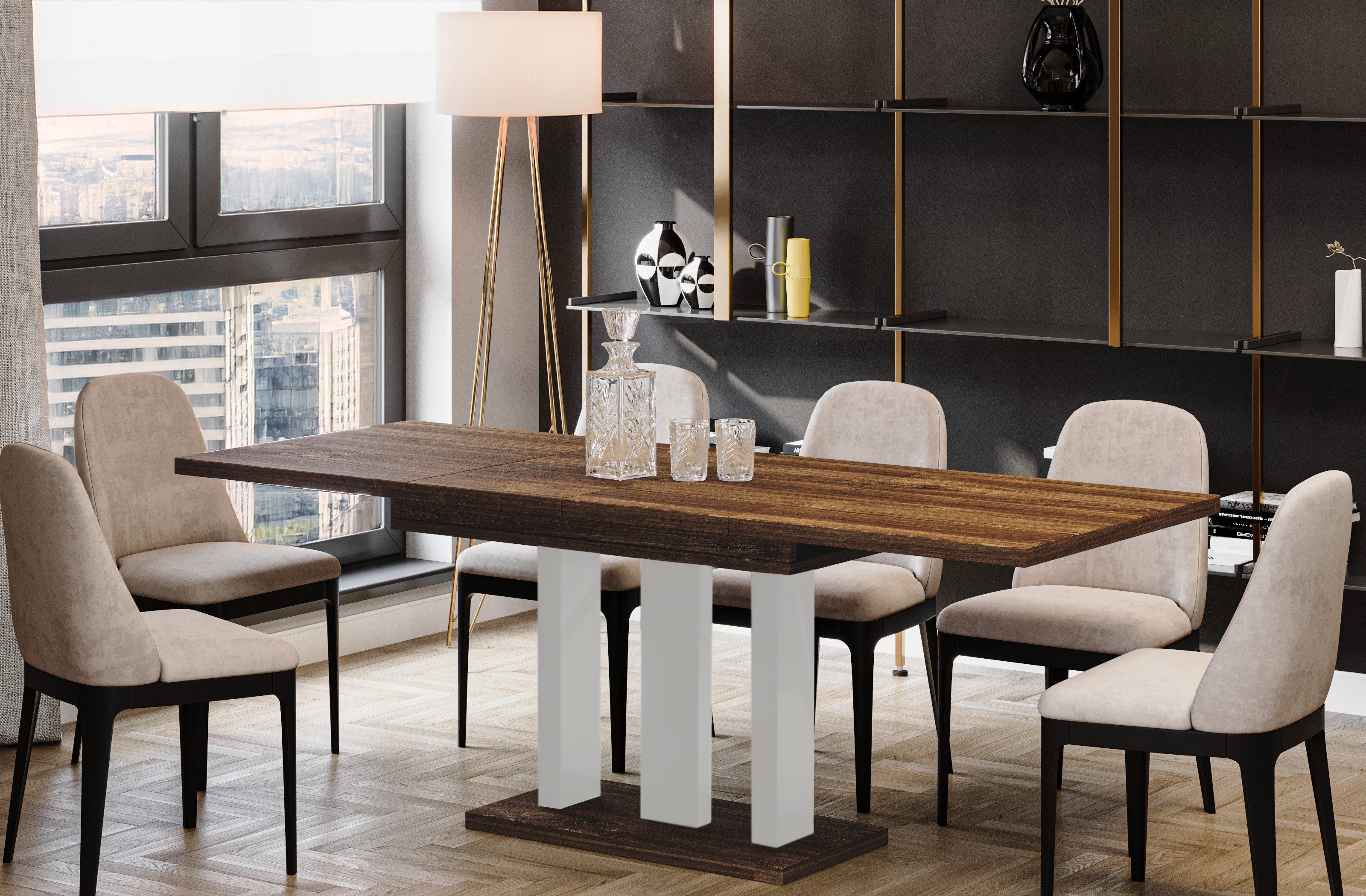 Endo-Moebel Säulen-Esstisch "Appia White" 130-210cm ausziehbar günstig online kaufen
