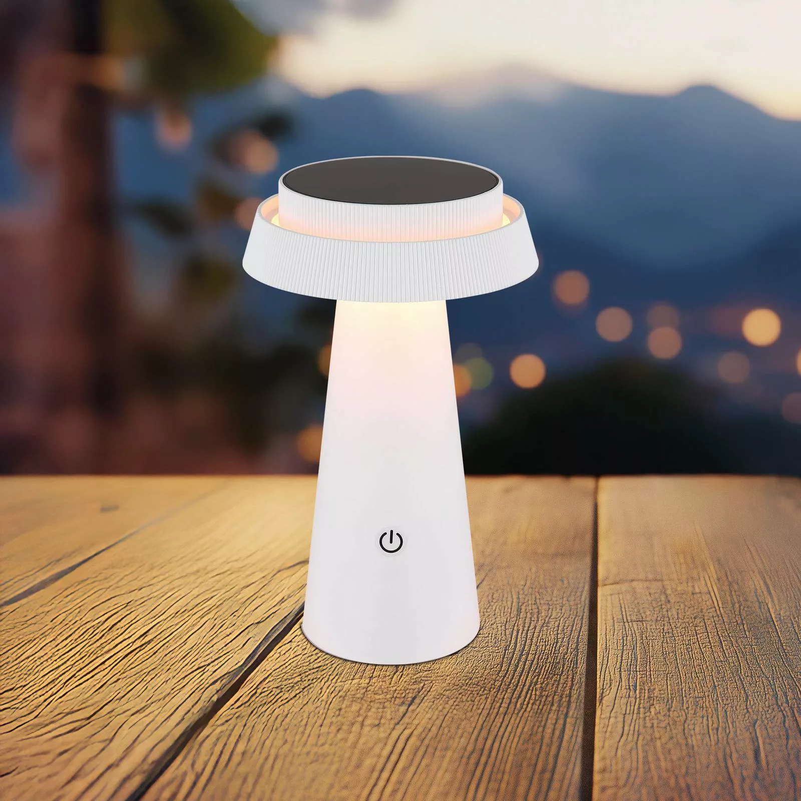 LED-Solar-Tischleuchte 36624, weiß, Akku, CCT, IP54, dimmbar günstig online kaufen