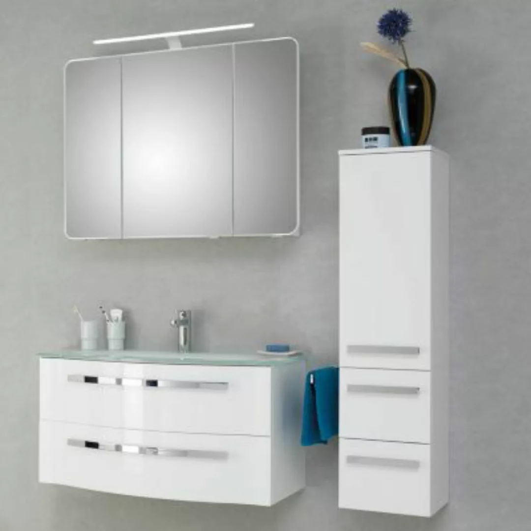 Lomadox Badezimmer Möbel Set FES-4005-66 Waschtisch gerundet mit Glasbecken günstig online kaufen