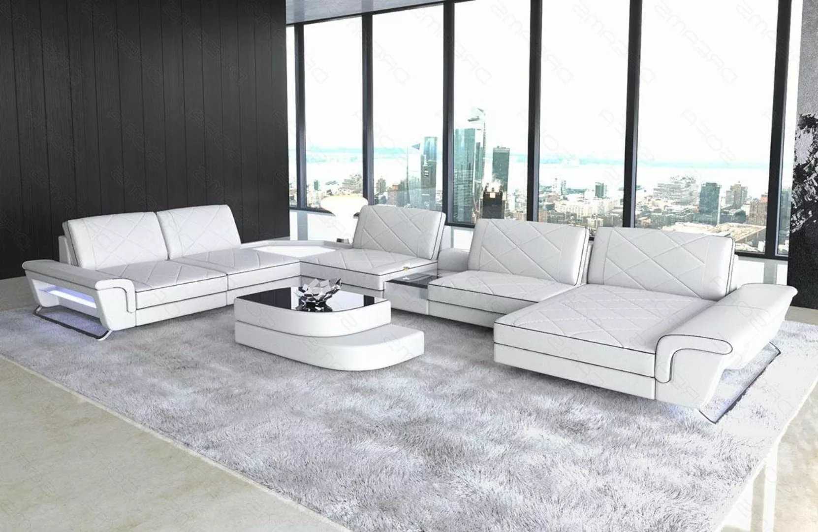 Sofa Dreams Wohnlandschaft Ledersofa Couch Ferrara XXL Leder Sofa mit, USB, günstig online kaufen