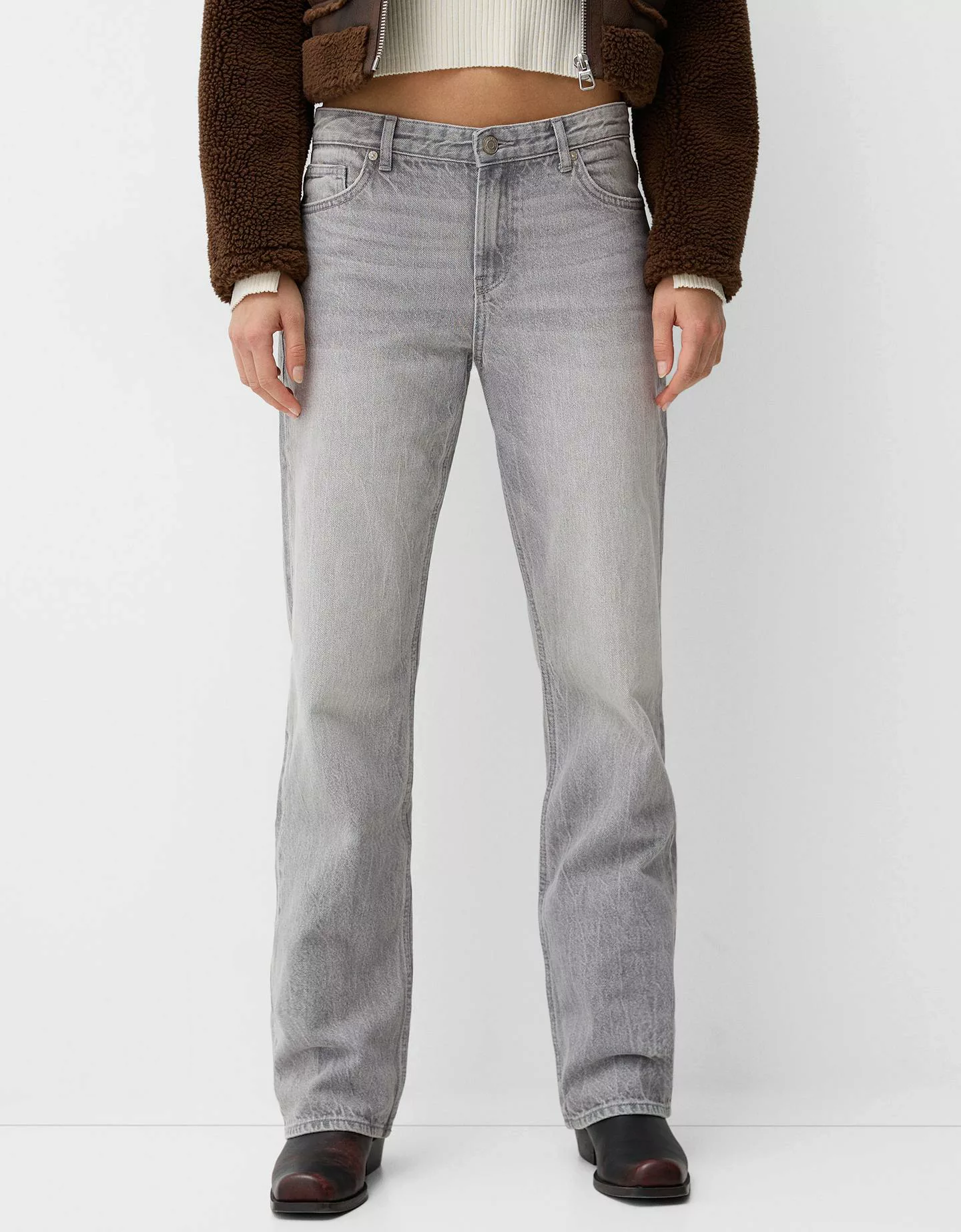 Bershka Straight Fit Jeans Damen 32 Grau günstig online kaufen