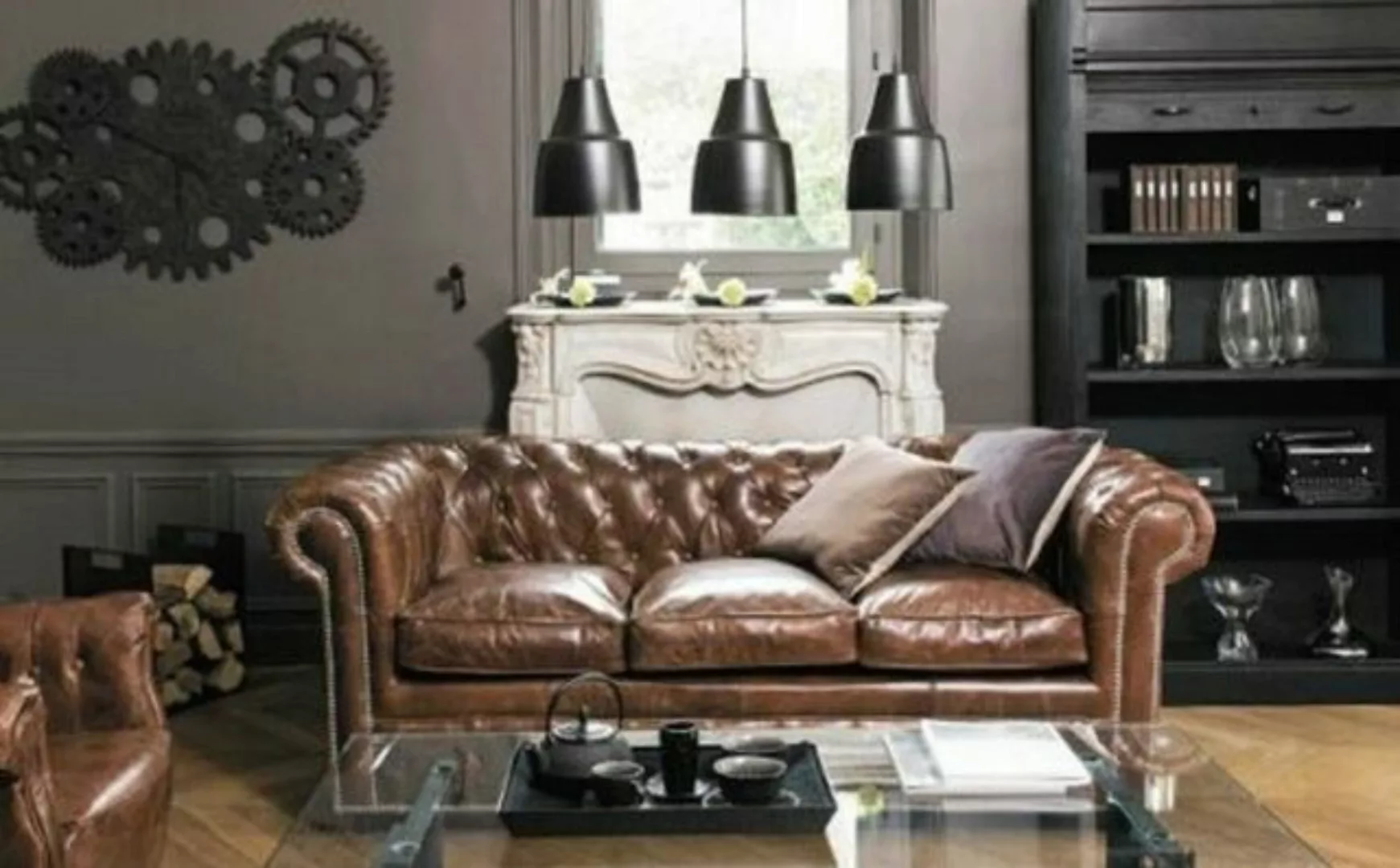 JVmoebel Sofa Design Chesterfield Sofa 3-Sitzer Leder Sofas Wohnzimmer günstig online kaufen