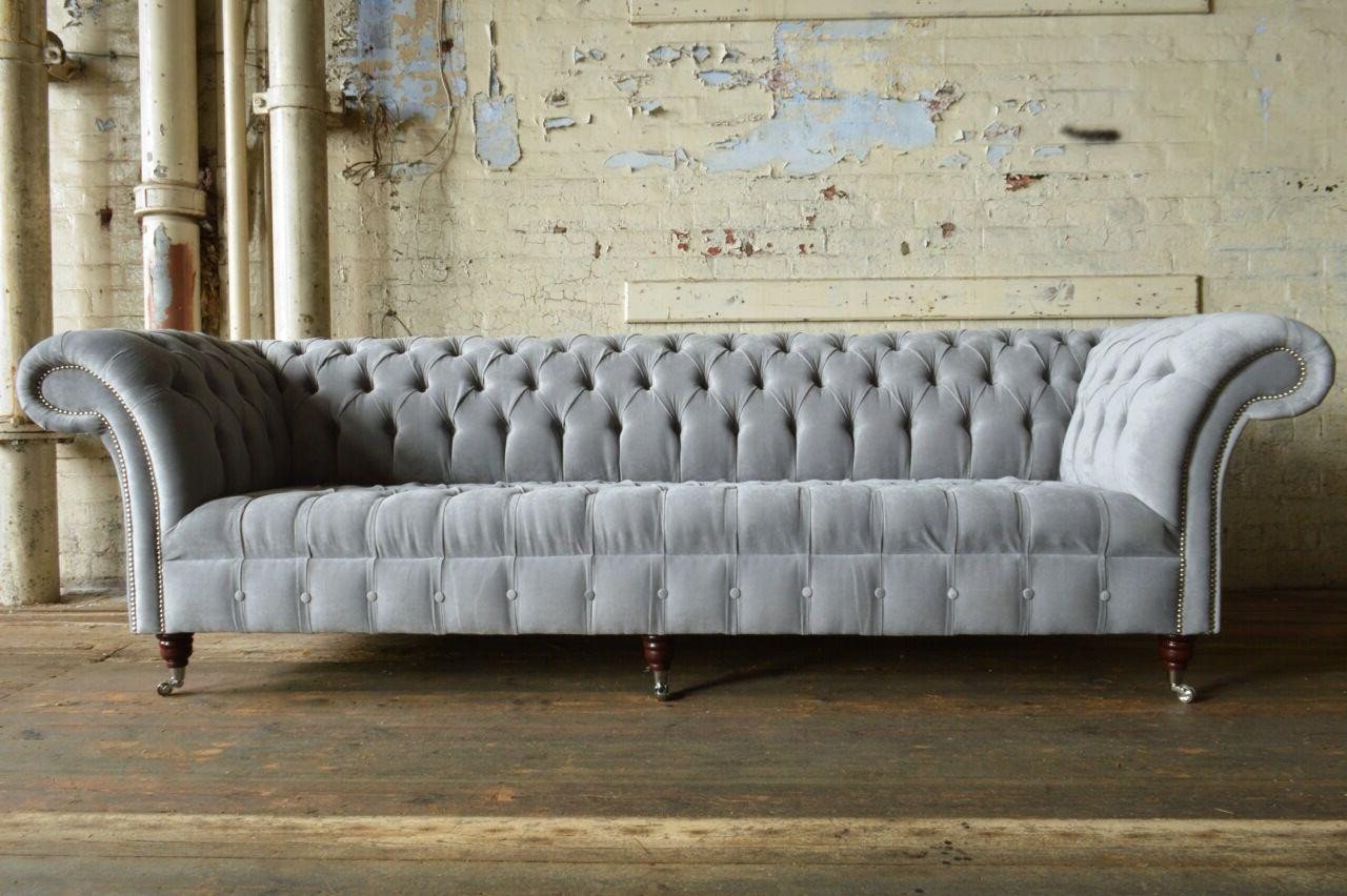 Xlmoebel Sofa Traditionelles Chesterfield-Sofa für 4 Personen in Grau aus L günstig online kaufen