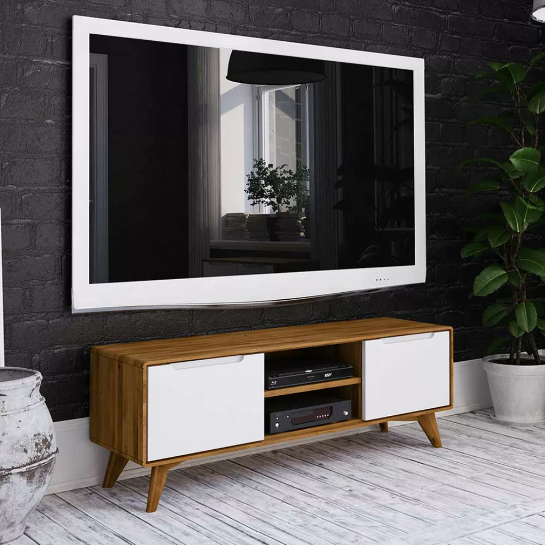 Fernsehboard in Weiß und Wildeiche Türen günstig online kaufen