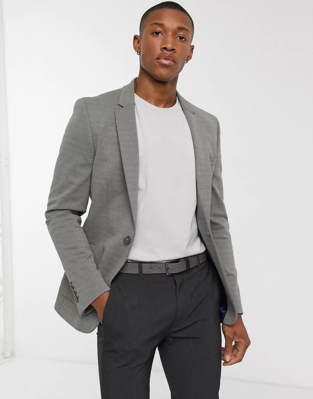 ASOS DESIGN – Extrem enger Pikee-Blazer aus grauem Jersey-Grün günstig online kaufen