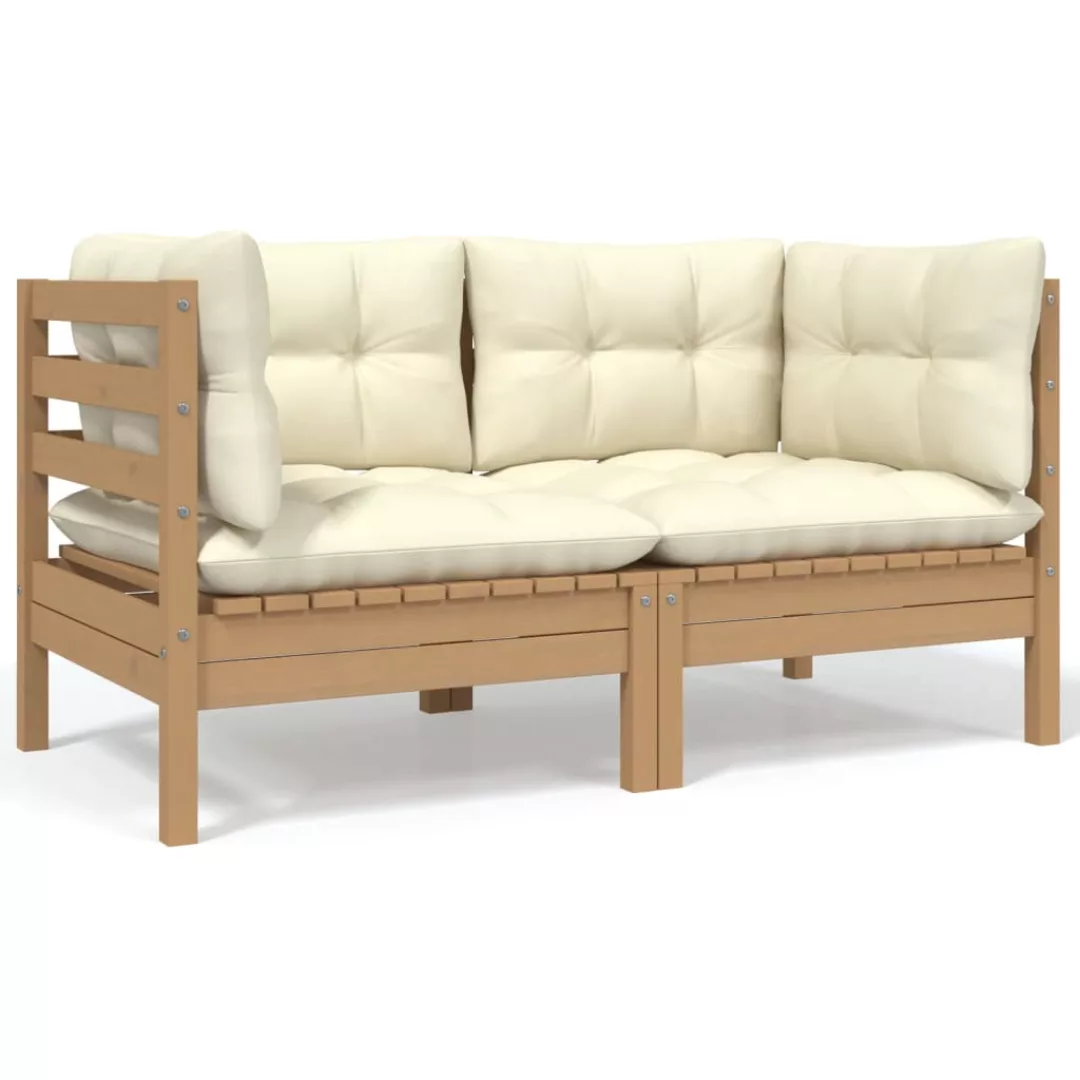 2-sitzer-gartensofa Mit Kissen Creme Massivholz Kiefer günstig online kaufen