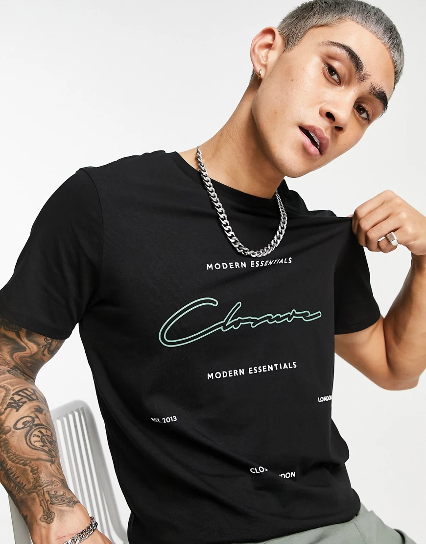 Closure – T-Shirt in Schwarz mit Logoprint günstig online kaufen