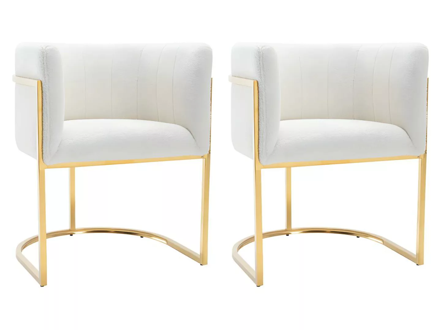 Stuhl mit Armlehnen 2er-Set - Bouclé-Stoff & Metall - Weiß & Goldfarben - P günstig online kaufen