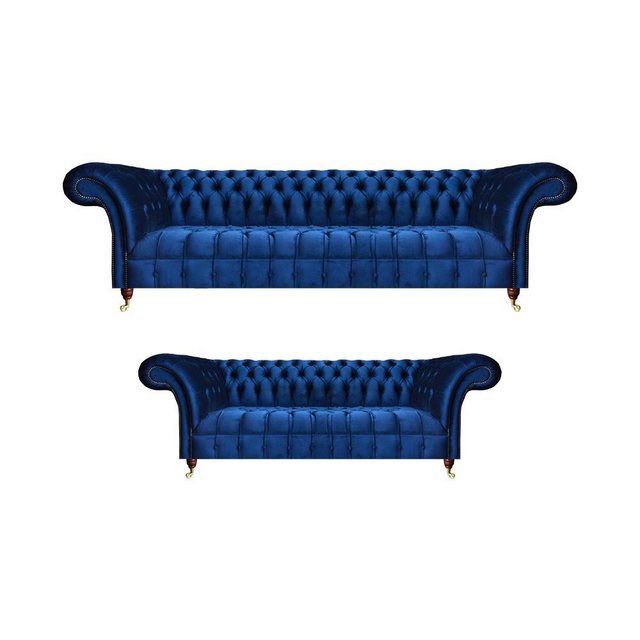 Xlmoebel Sofa Neues Chesterfield Wohnzimmer Set in luxuriösem Blau, bestehe günstig online kaufen