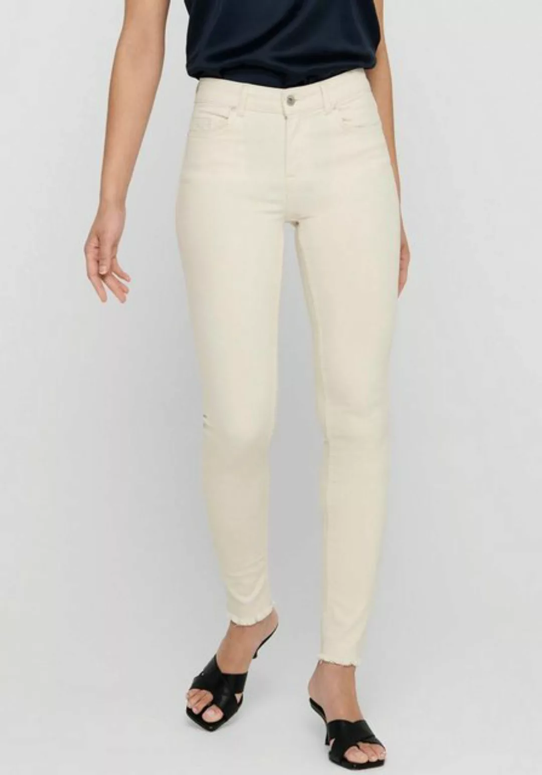 Only Damen Jeans ONLBLUSH MID SK ANK RAW DOT019 - Skinny Fit - Beige - Ecru günstig online kaufen