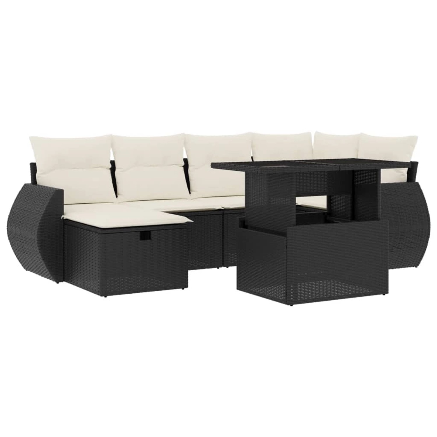 vidaXL 7-Tlg Garten-Sofagarnitur mit Kissen Schwarz Poly Rattan 3275136 günstig online kaufen