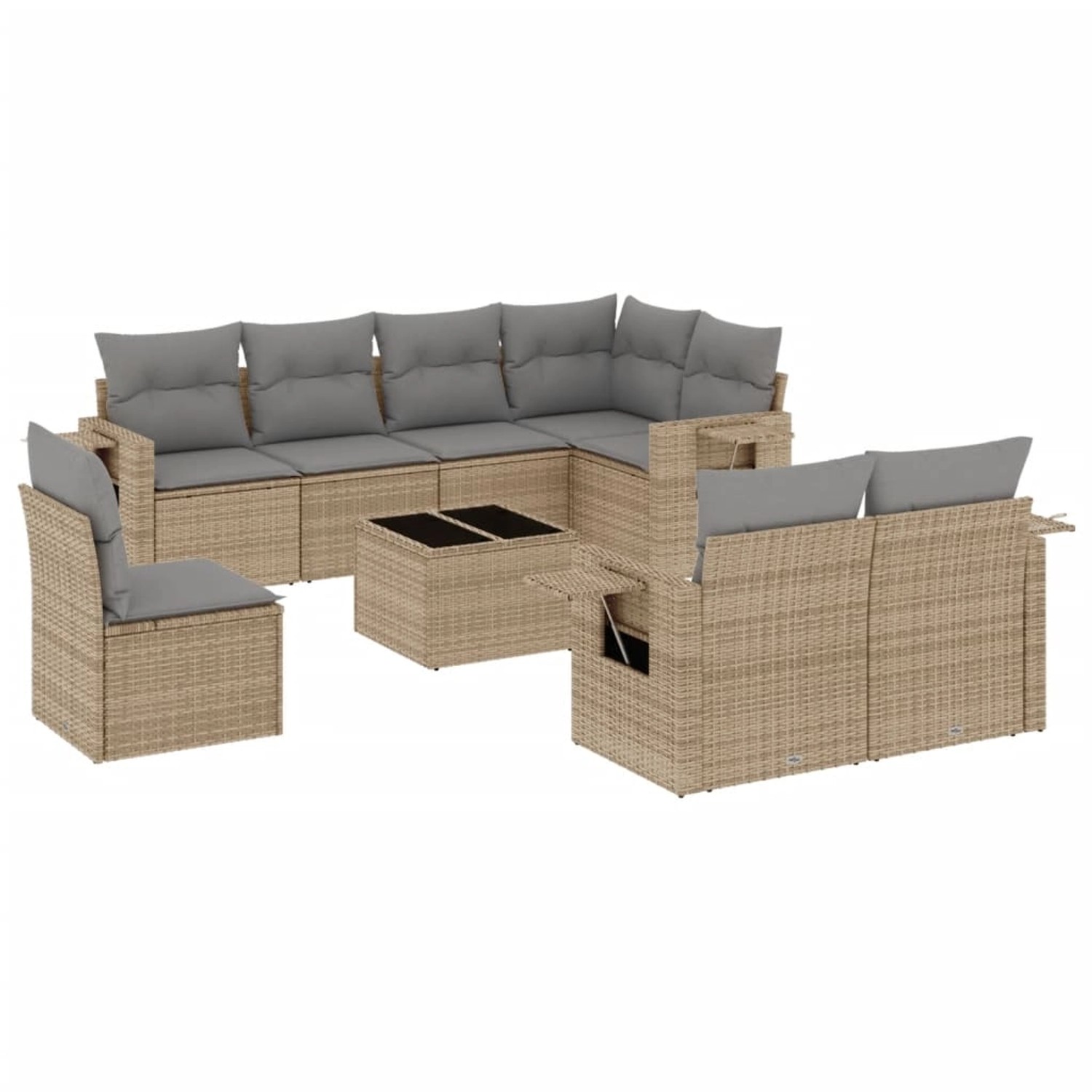 vidaXL 9-Tlg Garten-Sofagarnitur mit Kissen Beige Poly Rattan 3220448 günstig online kaufen
