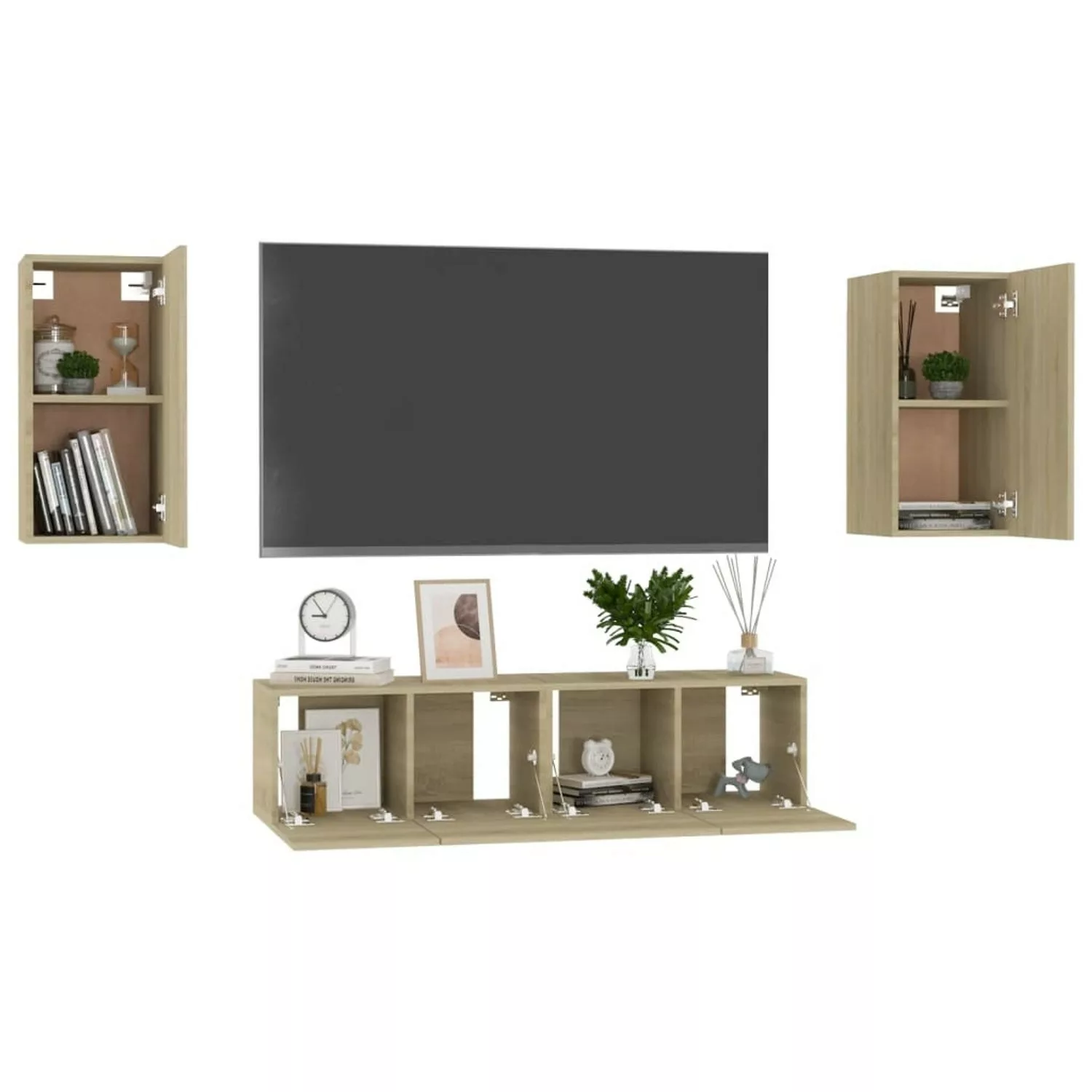 vidaXL TV-Schrank 4-tlg TV-Schrank-Set Sonoma-Eiche Spanplatte günstig online kaufen