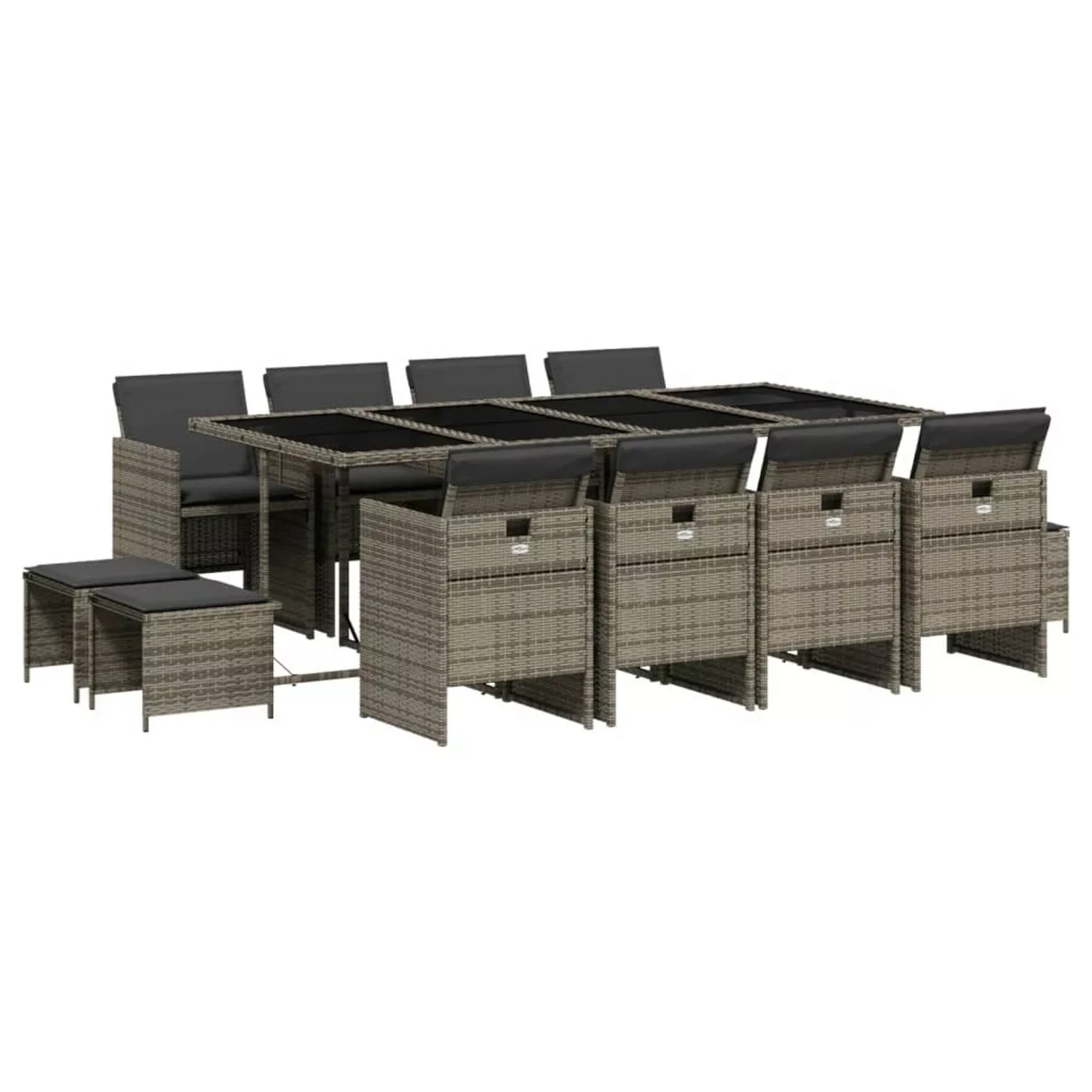 vidaXL 13-tlg Garten-Essgruppe mit Kissen Grau Poly Rattan Modell 23 günstig online kaufen