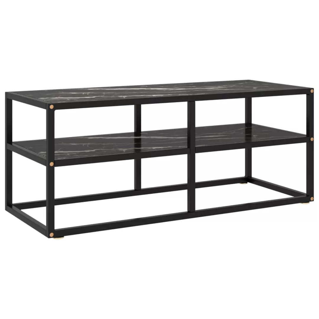 Tv-schrank Schwarz Mit Schwarzer Marmor-optik Glas 100x40x40 Cm günstig online kaufen